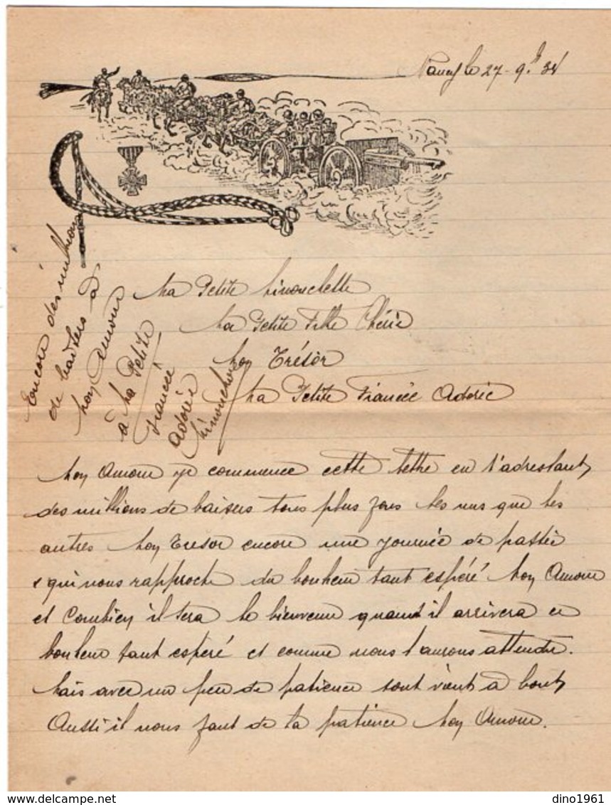 VP13.344 - MILITARIA - 1934 - Lettre D'Amour D'un Artilleur Du 8ème Régiment D'Artillerie à NANCY - Récit - Documents