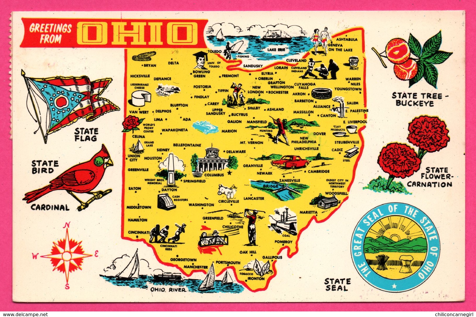 Carte Géographique - Ohio - The Buckeye State - State Bird - ALADDIN DISTRIBUTORS - Oblit. Sur Timbre BASKET - Autres & Non Classés