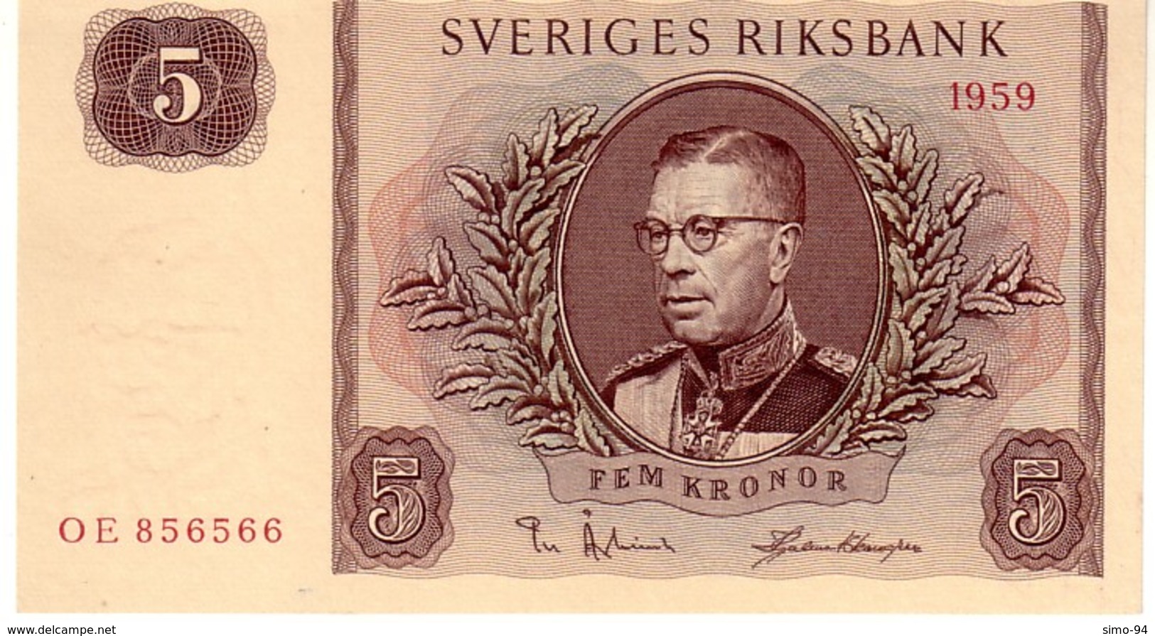 Sweden P.42 5 Kronor 1959  Unc - Suède