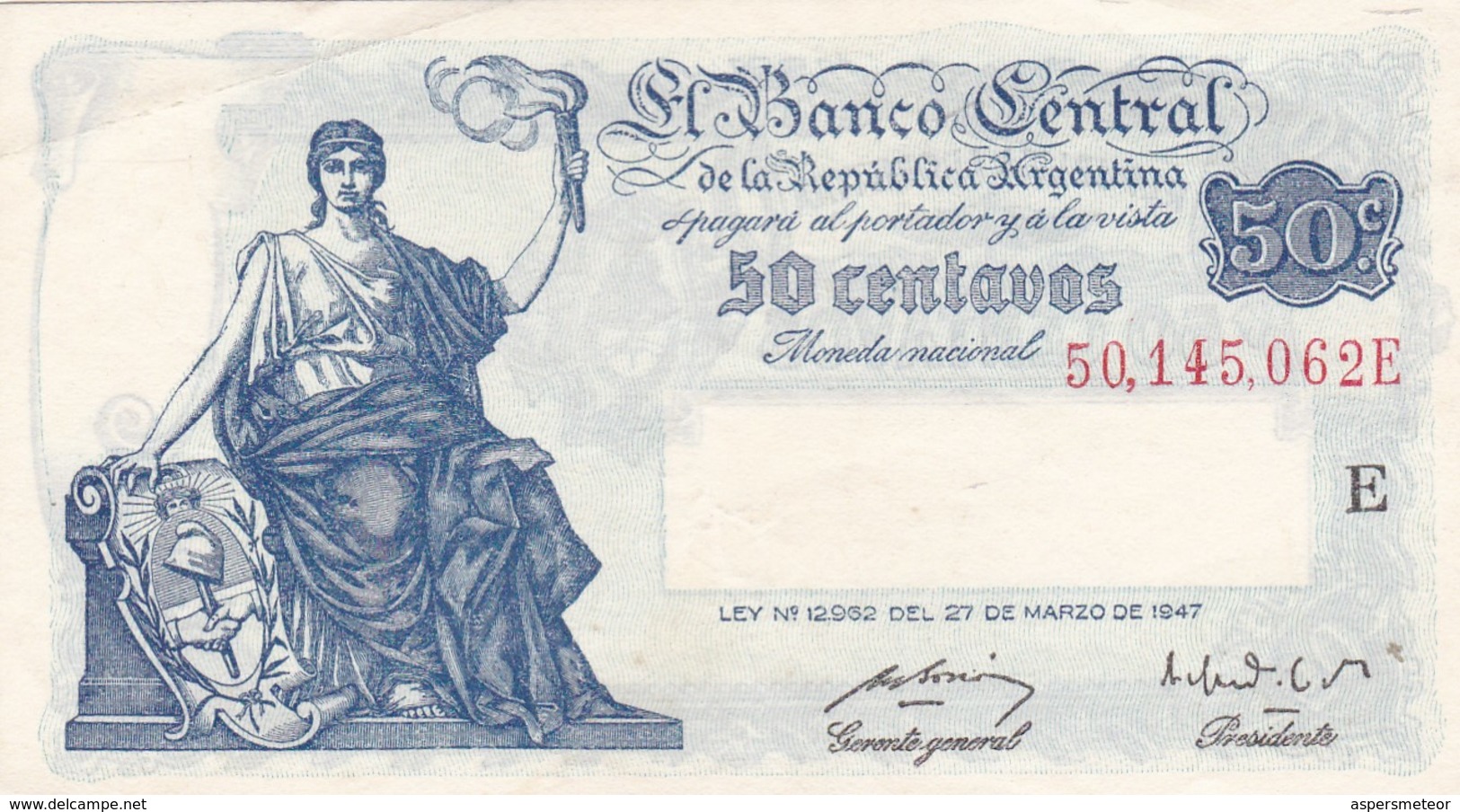 CINCUENTA CENTAVOS ARGENTINA CIRCA 1890s-BILLETE BANKNOTE BILLET NOTA-BLEUP - Argentina