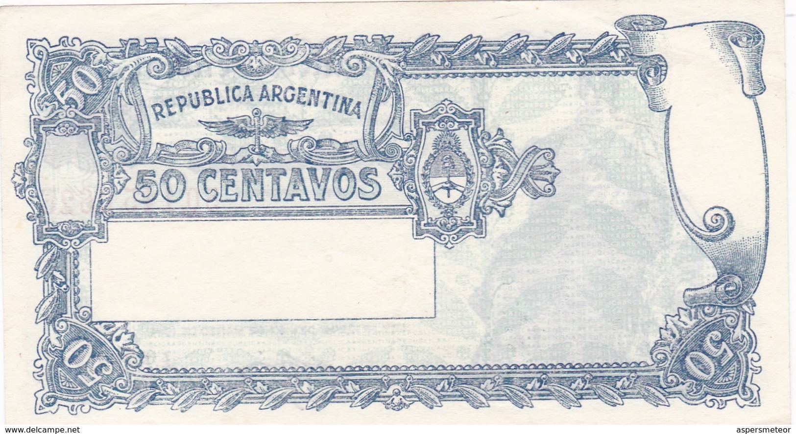 CINCUENTA CENTAVOS ARGENTINA CIRCA 1890s-BILLETE BANKNOTE BILLET NOTA-BLEUP - Argentinië