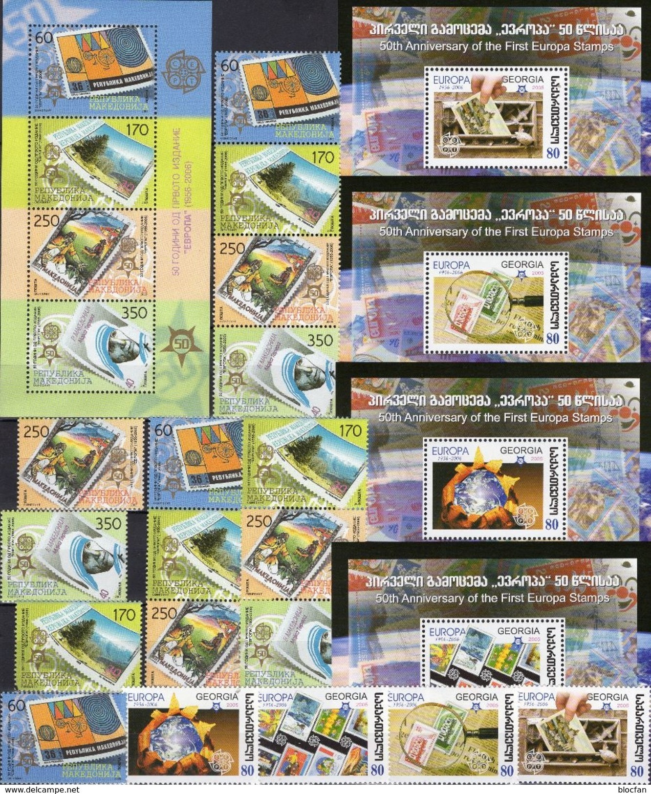 2006 Macedonia 370/3,4-Str.,2ZD,Block 13,Georgia 511/4,Blocks 35-38 ** 175€ Stamps On Stamp S/s Sheets Ms Bf EUROPA - Macédoine Du Nord