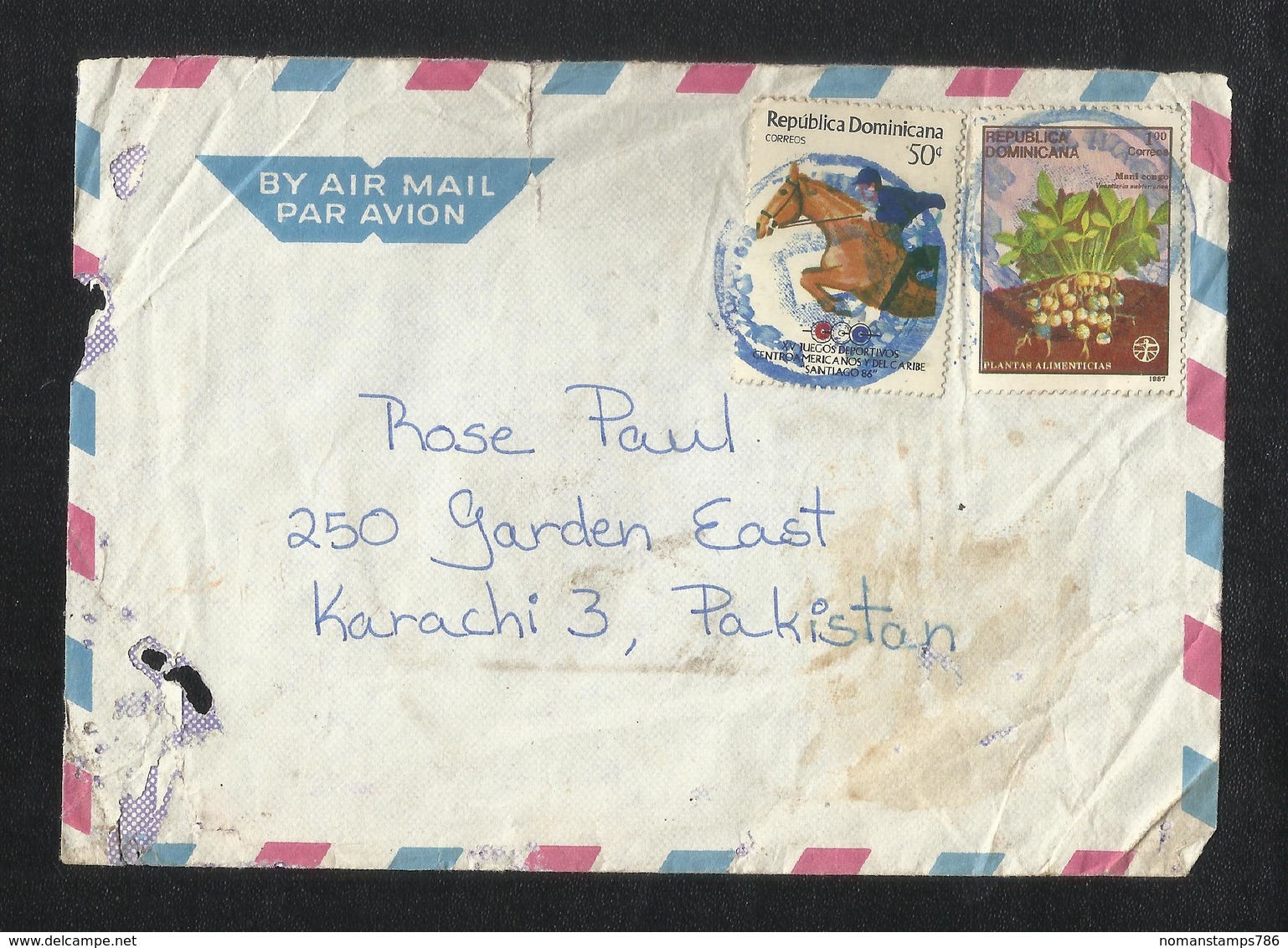 Dominica Air Mail Postal Used Cover To Pakistan Horses Animal Plants - Dominica (1978-...)