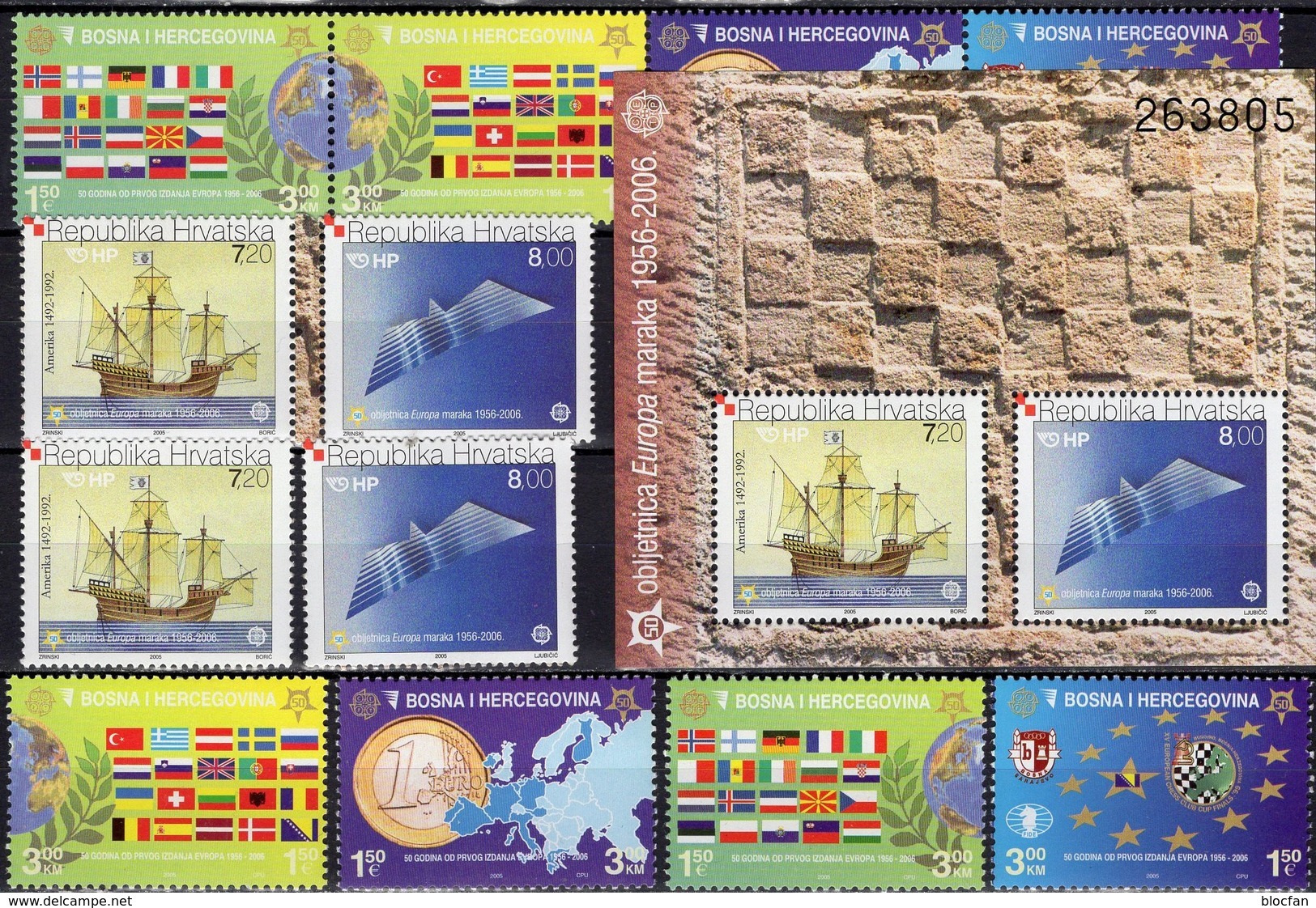 50 Jahre CEPT 2006 Croatia 734/5,ZD,Bl.27,Bosna 419/2+ZD ** 116€ Karte Flagge S/s Maps Blocs Flags Sheets Bf EUROPA - Croatie