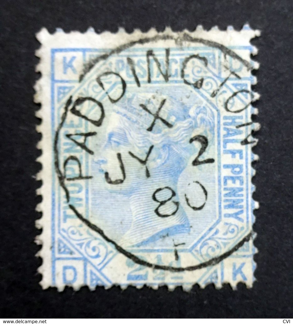 GB QV 1880 SG142/Sc.#68 2 1/2d Blue Plate 19 KD-DK, PADDINGTON CDS London Inland Postmark, Used. - Oblitérés