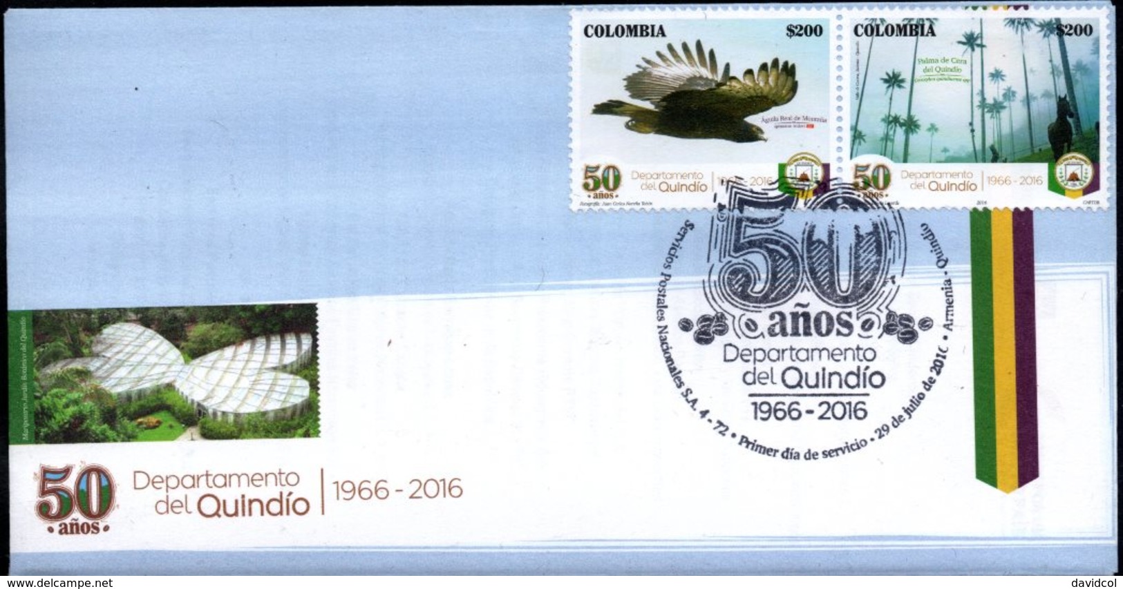 COLOMBIA- KOLUMBIEN- 2016 FDC/SPD. QUINDIO DEPARTMENT 50 YEARS - Colombia