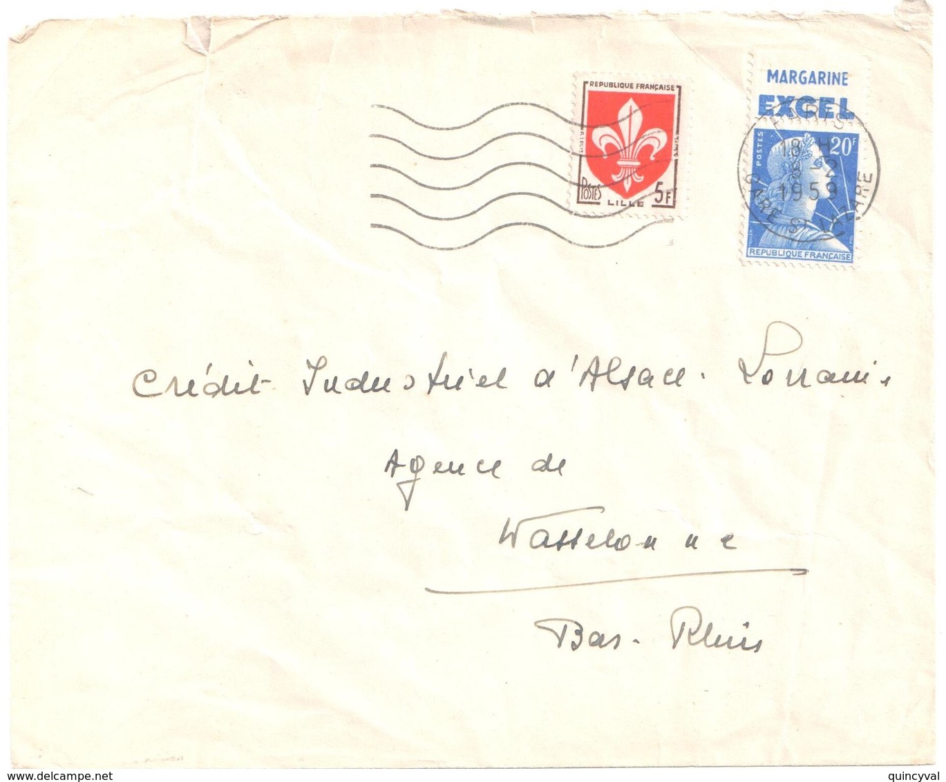 PARIS Lettre Ob 5 2 1959 5 F Blason 20 F Muller Bleu De Carnet Pub Margarine EXCEL Yv 1186 1011B - Lettres & Documents