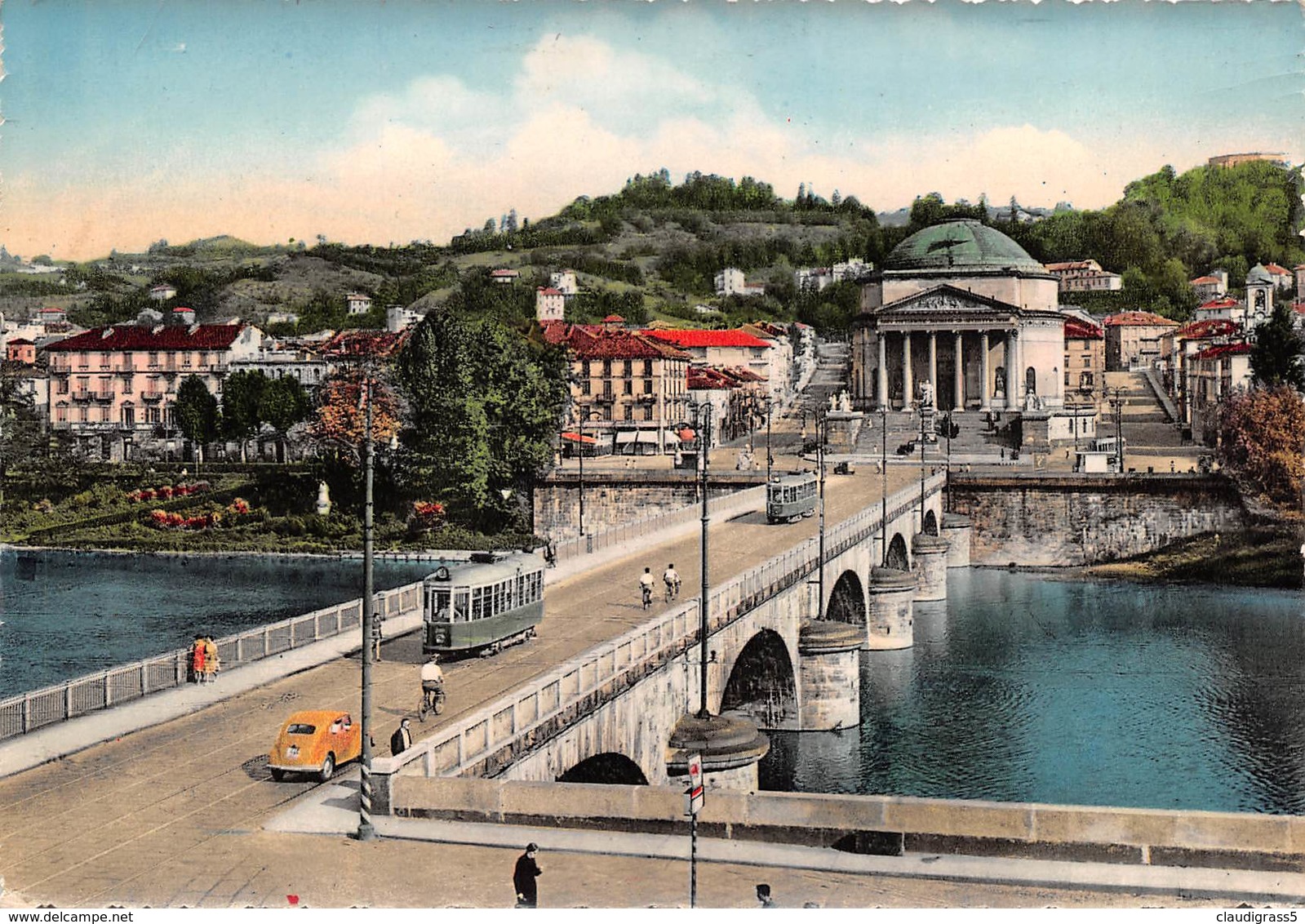 0286 "TORINO- PONTE VITTORIO - LA GRAN MADRE"TRAM AUTO WV  CART. ORIG. NON SPED. - Pontes