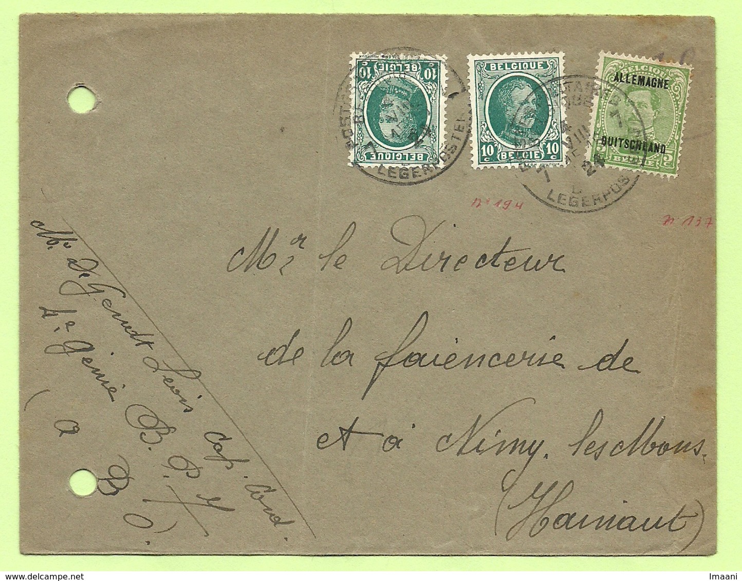 194 +BZ 41 (mixte Frankeering) Op Brief Stempel POSTES MILITAIRES BELGIQUE 7 (B6791) - OC38/54 Belgische Besetzung In Deutschland