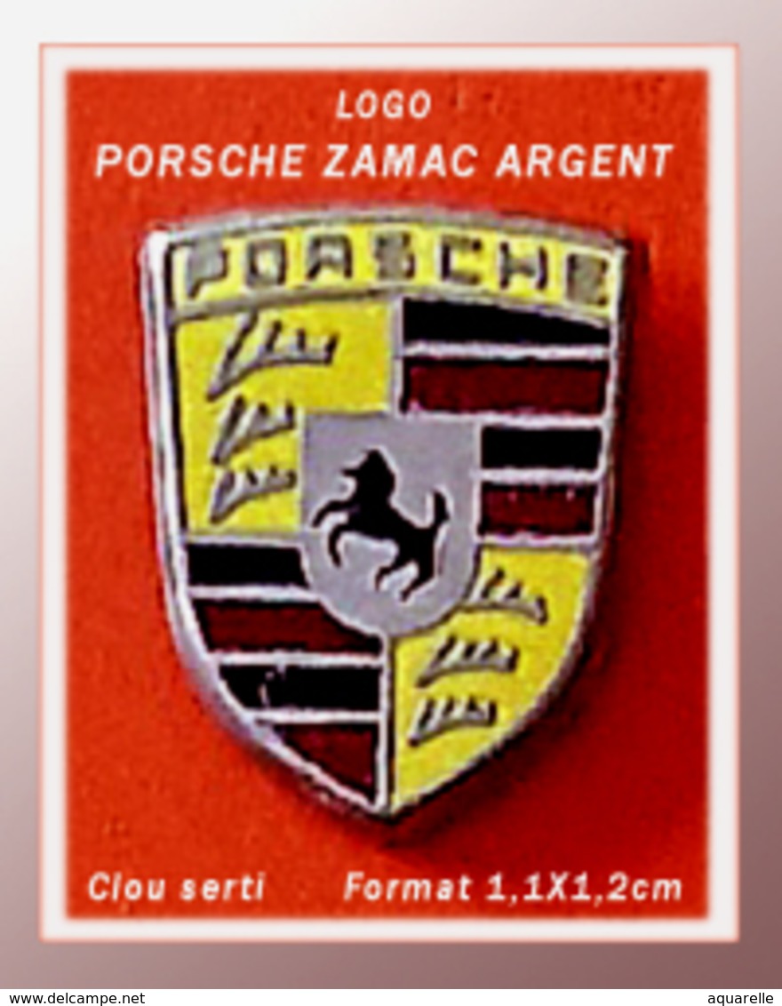 SUPERBE PIN'S PORSCHE : LOGO En ZAMAC ARGENT, Clou Serti, Format 1,1X1,2cm - Porsche