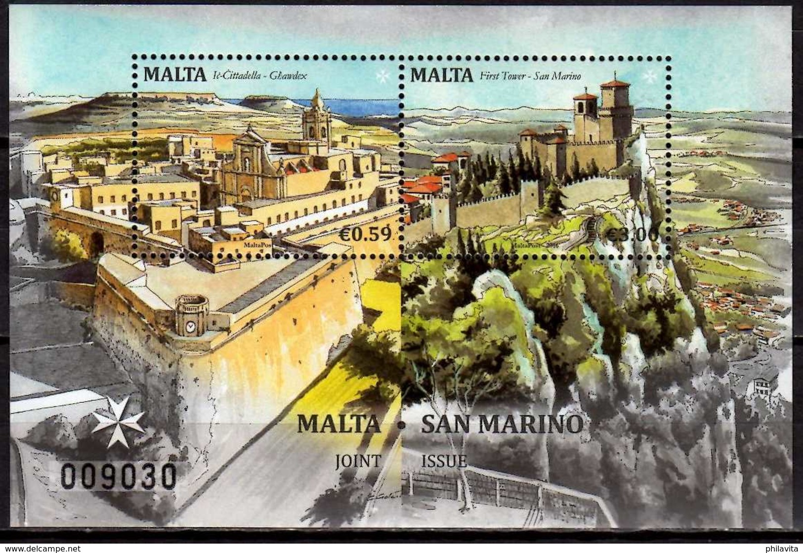 2016 Malta - Castles  Joint Issue With San Marino - Numbered MS Paper - MNH** MiNr. 1945 - 1946 (Block 70) Church, - Gemeinschaftsausgaben