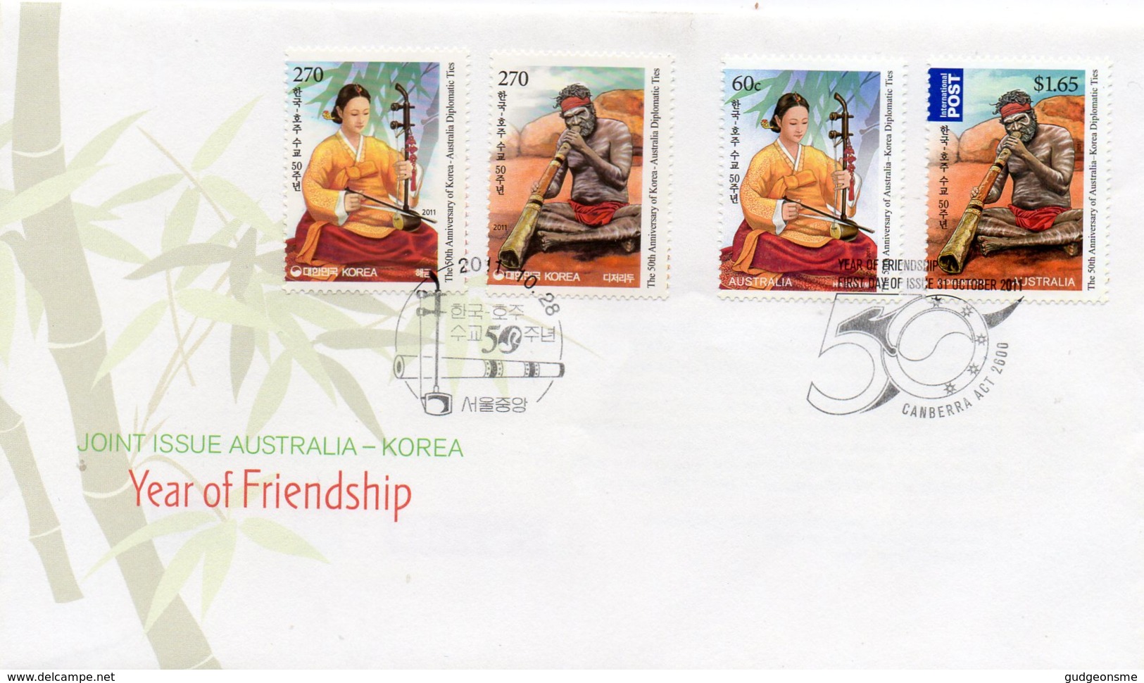 2011 SG3665/66 Korea Friendship FDC + Korean Stamps Cancelled FDC - Sobre Primer Día (FDC)