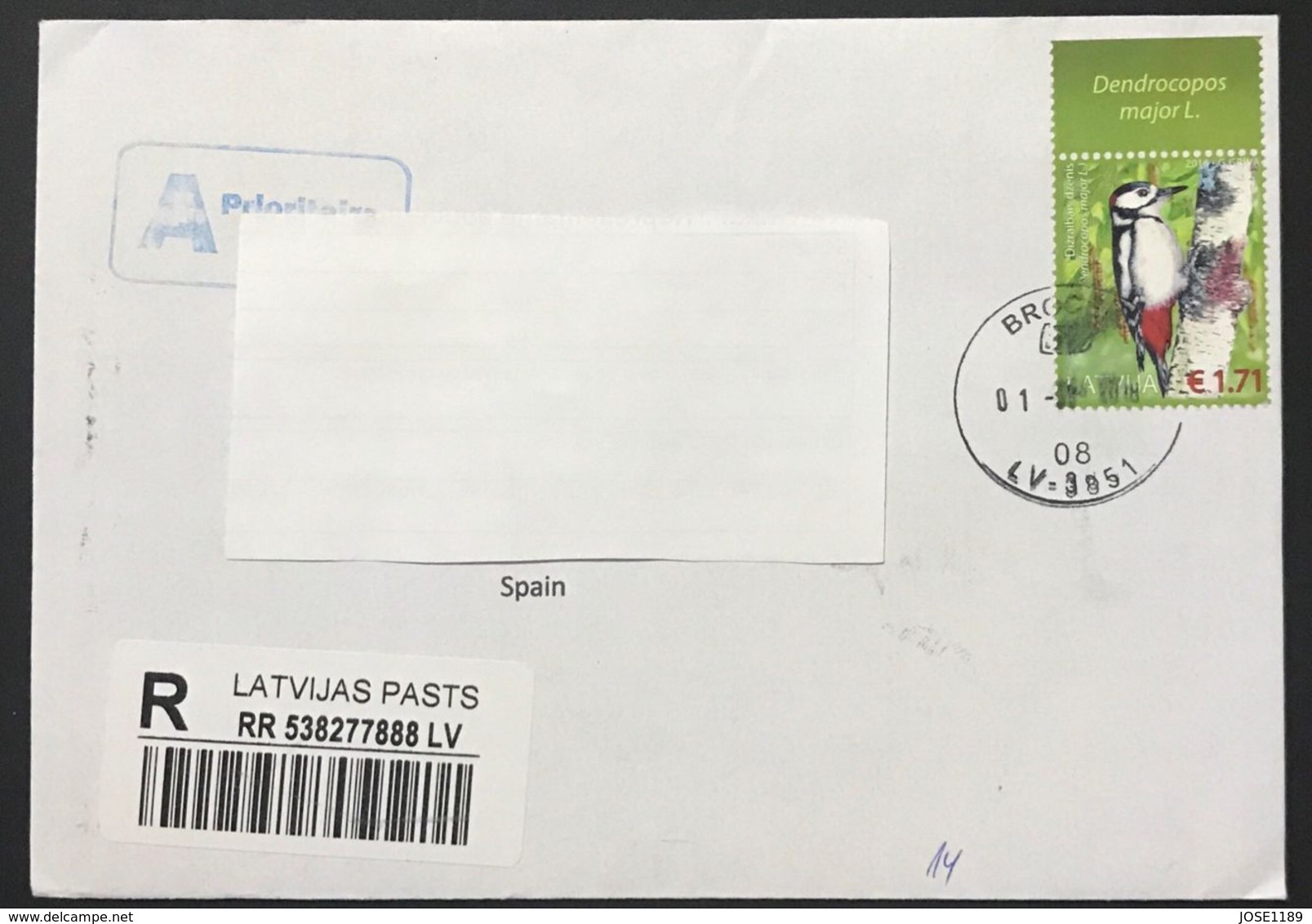 ◆◆◆Latvia  REGISTERED   AIR MAIL 2018  TO SPAIN ++++ - Latvia