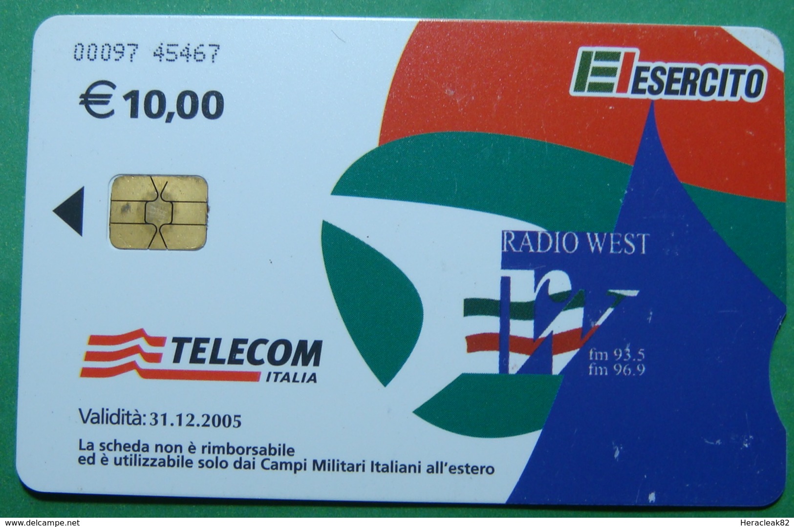 Kosovo ITALIAN ARMY In Kosovo KFOR NATO, CHIP CARD, 10 EURO *RADIO WEST*, Serial Number: 00097 45467 - Kosovo