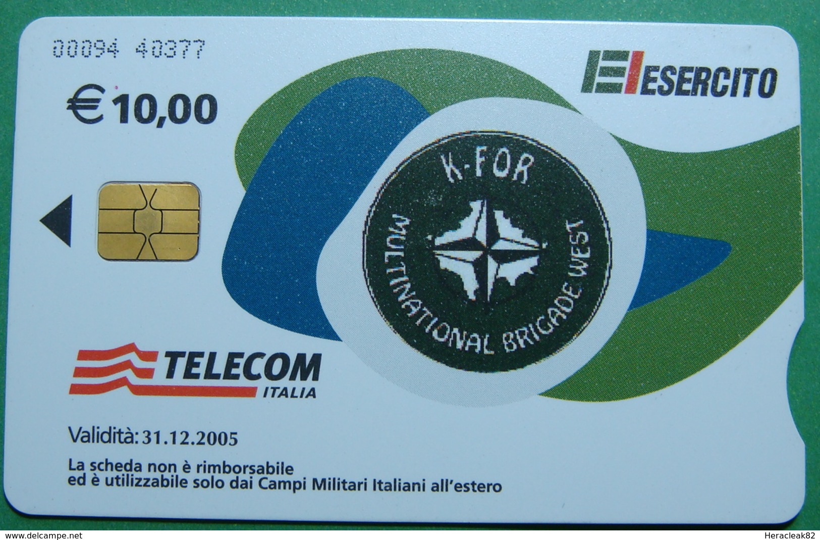 Kosovo ITALIAN ARMY In Kosovo KFOR NATO, CHIP CARD, 10 EURO *KOSOVO MAP*, Serial Number: 00094 40377 - Kosovo