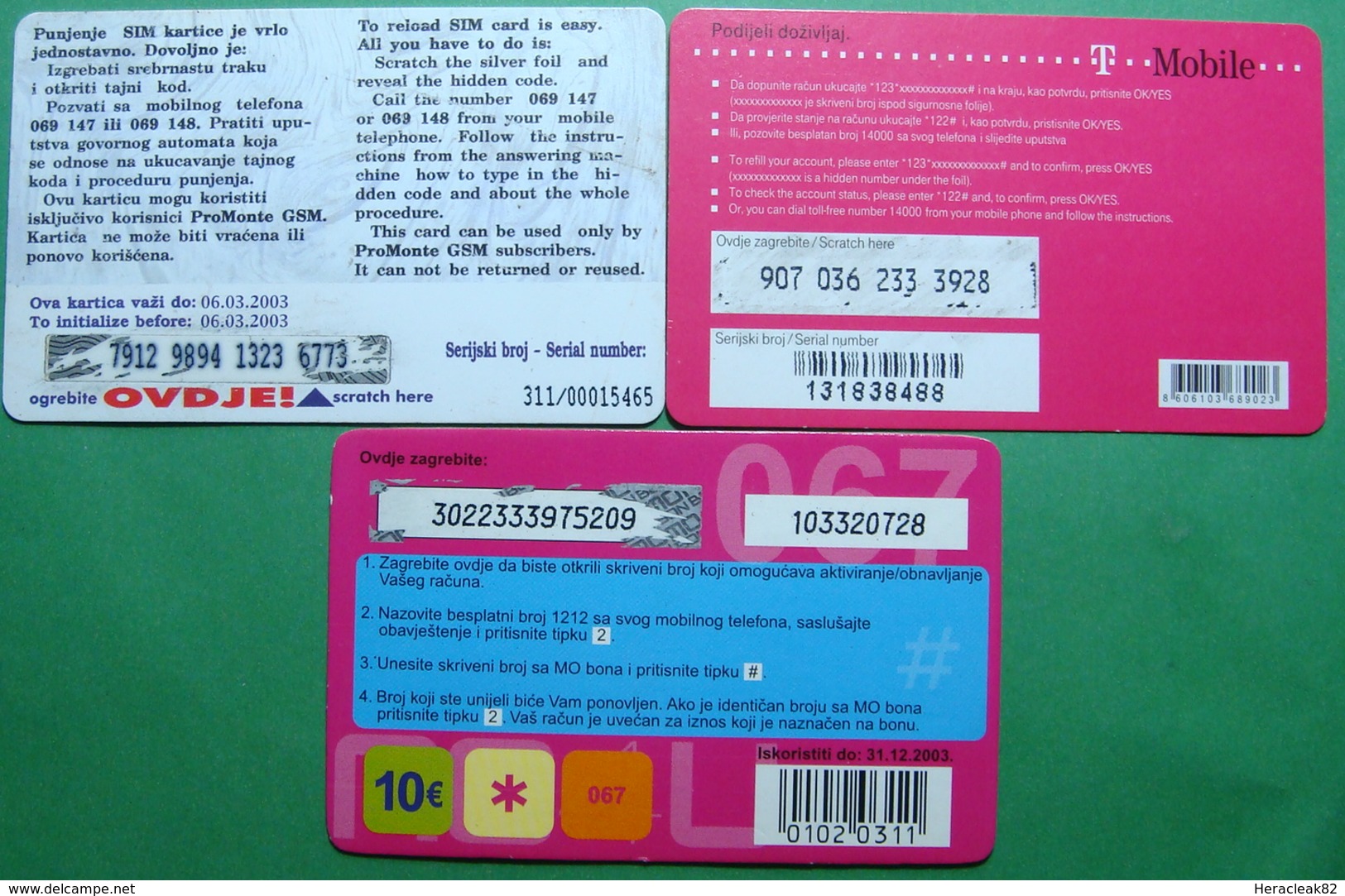 Montenegro Lot Of 3 PREPAID CARDS 10 EURO, Operator ALO, TMOBILE, MONET - Montenegro