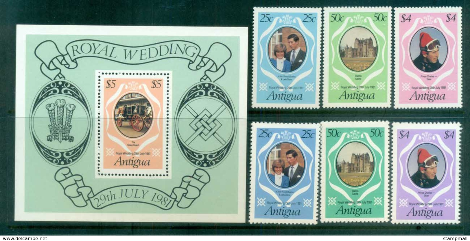 Antigua 1981 Charles & Diana Royal Wedding +MS + Reprint MUH Lot81846 - Antigua And Barbuda (1981-...)