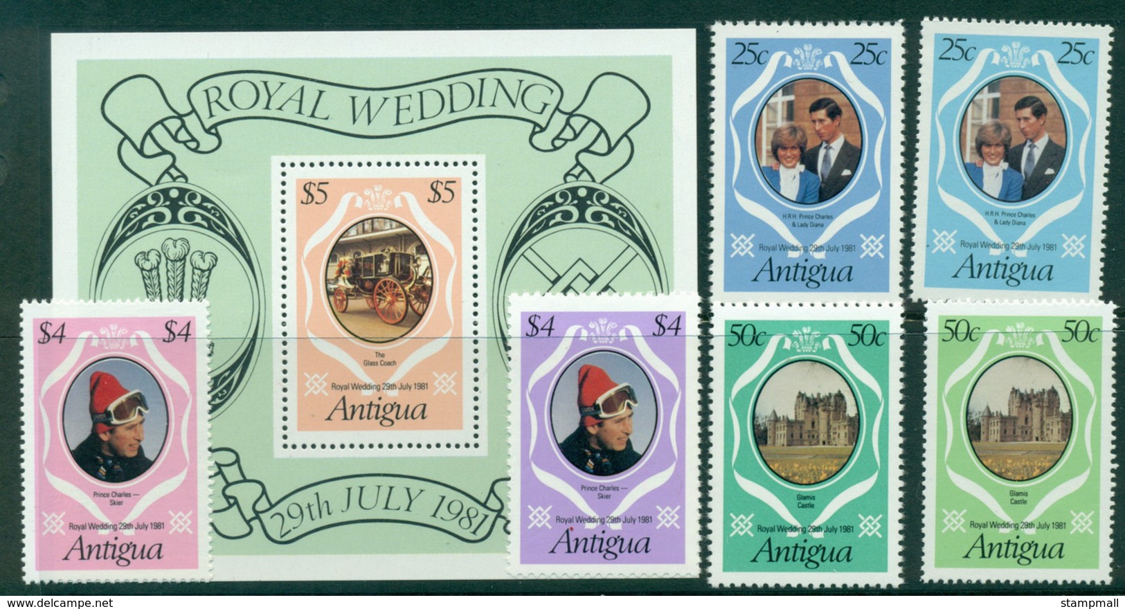 Antigua 1981 Charles & Diana Wedding +MS (+ Reprint) MUH Lot30144 - Antigua And Barbuda (1981-...)