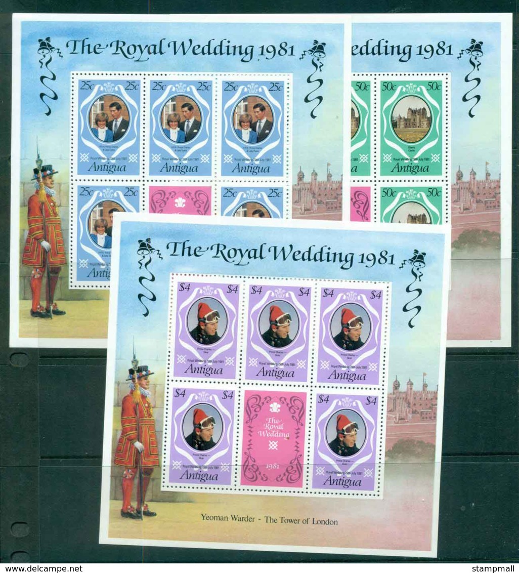 Antigua 1981 Charles & Diana Wedding 3x Sheetlet MUH Lot44772 - Antigua And Barbuda (1981-...)