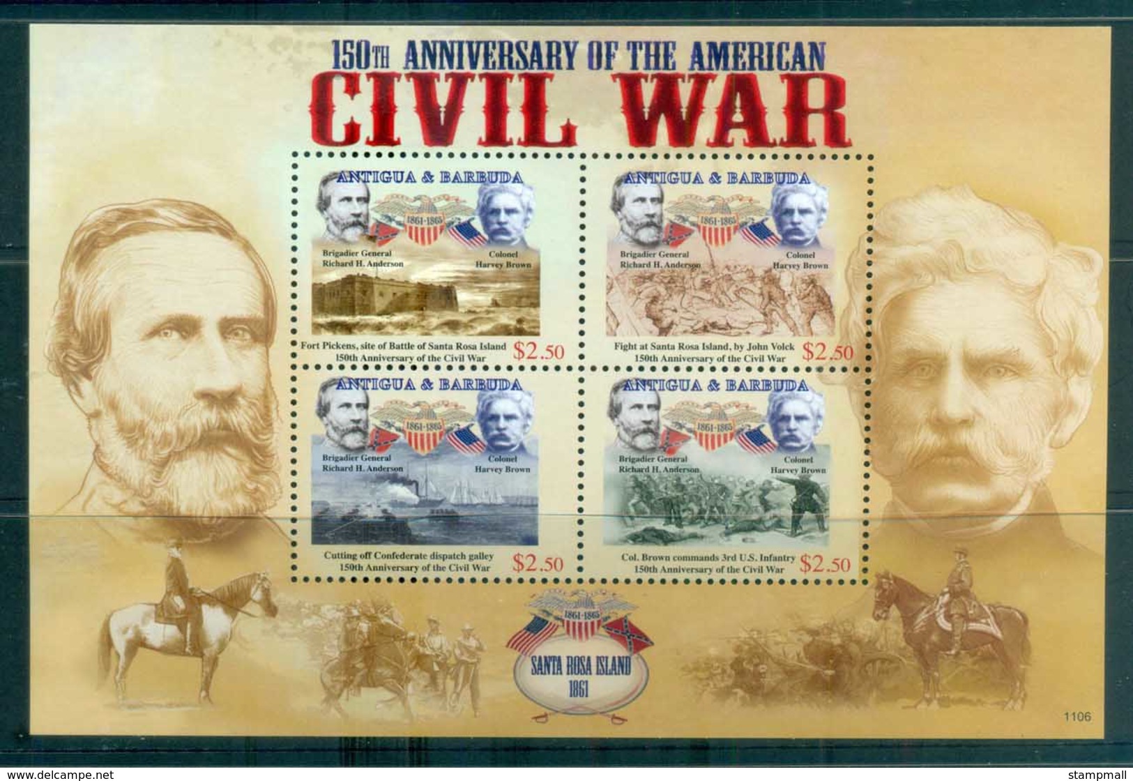 Antigua 2011 American Civil War 150th Anniv MS MUH - Antigua And Barbuda (1981-...)