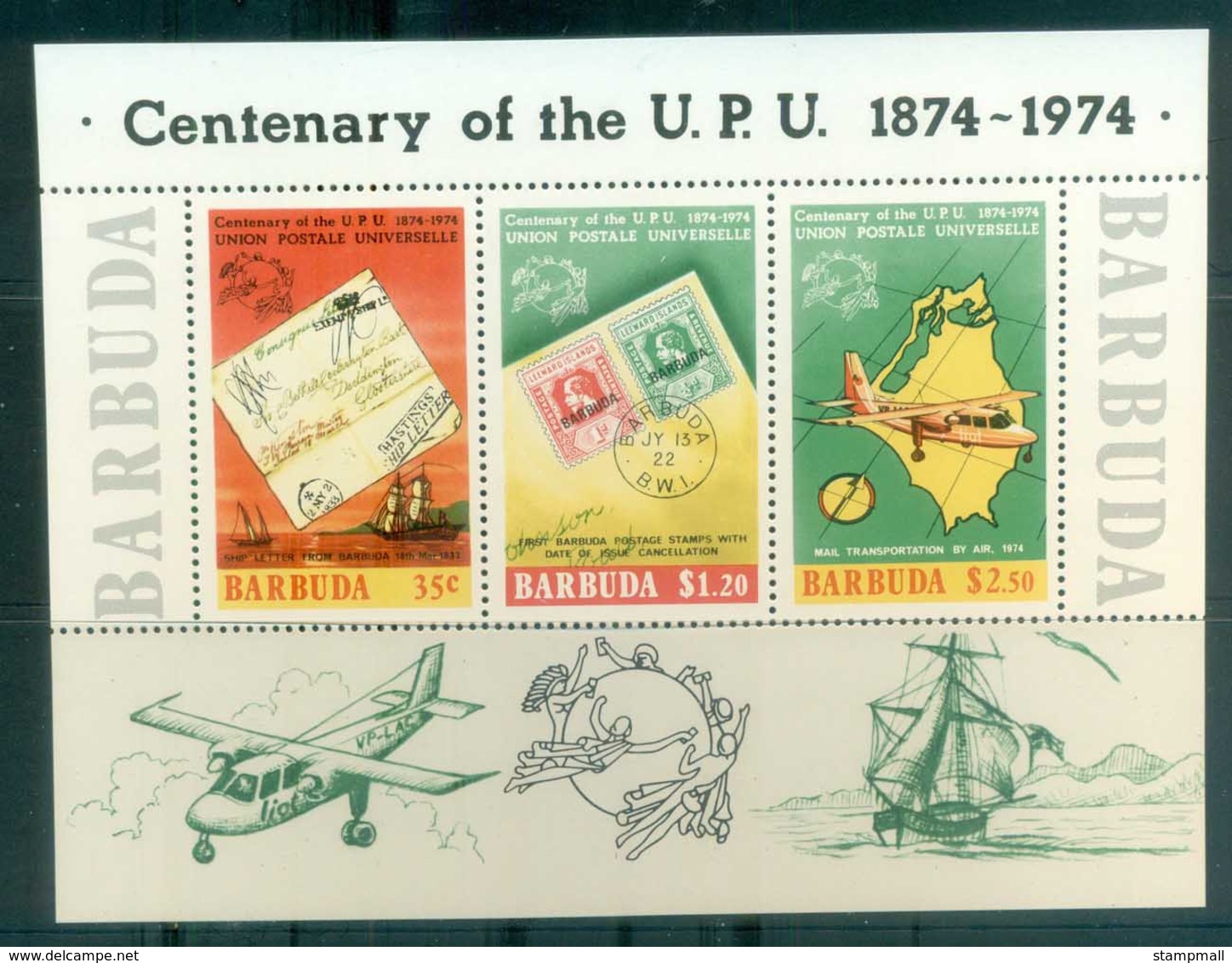 Barbuda 1974 Centenary Of UPU MS MUH Lot76373 - Antigua And Barbuda (1981-...)