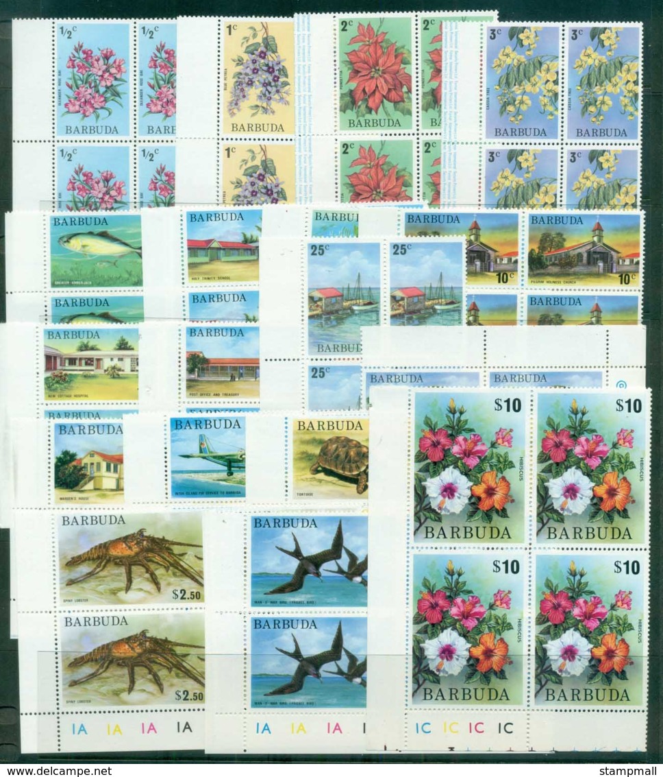 Barbuda 1974-75 Pictorials, Flowers, Bird Blk 4 MUH - Antigua And Barbuda (1981-...)