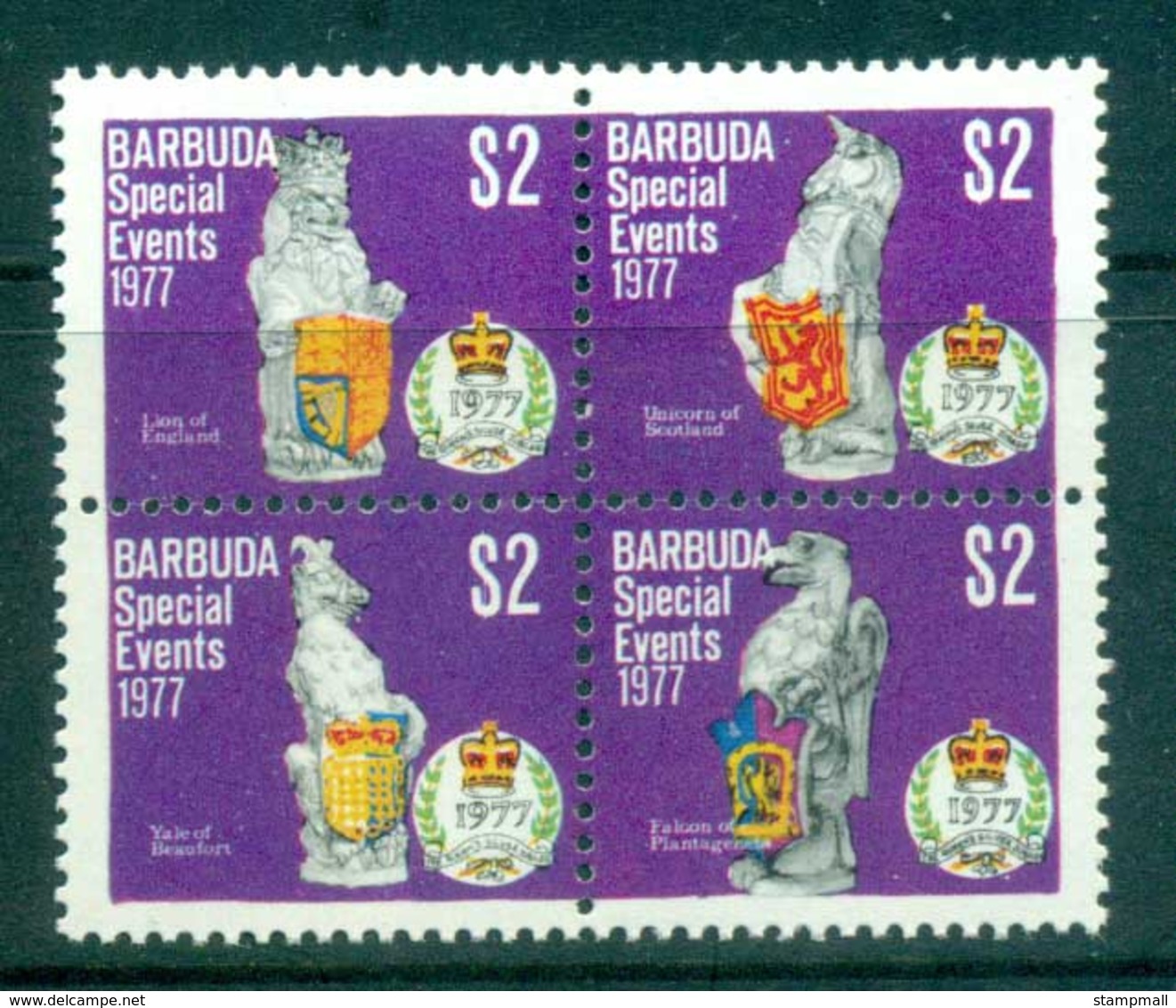 Barbuda 1977 Special Events, QEII Silver Jubilee $2 Blk4 MUH - Antigua And Barbuda (1981-...)