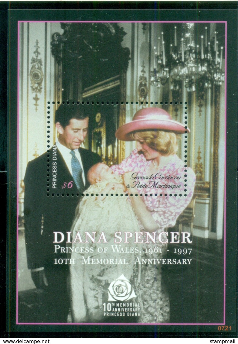 Grenada Carriacou & Petite Martinique 2007 Princess Diana In Memoriam, 10th Anniv., Diana & England's Future King MS MUH - Grenada (1974-...)