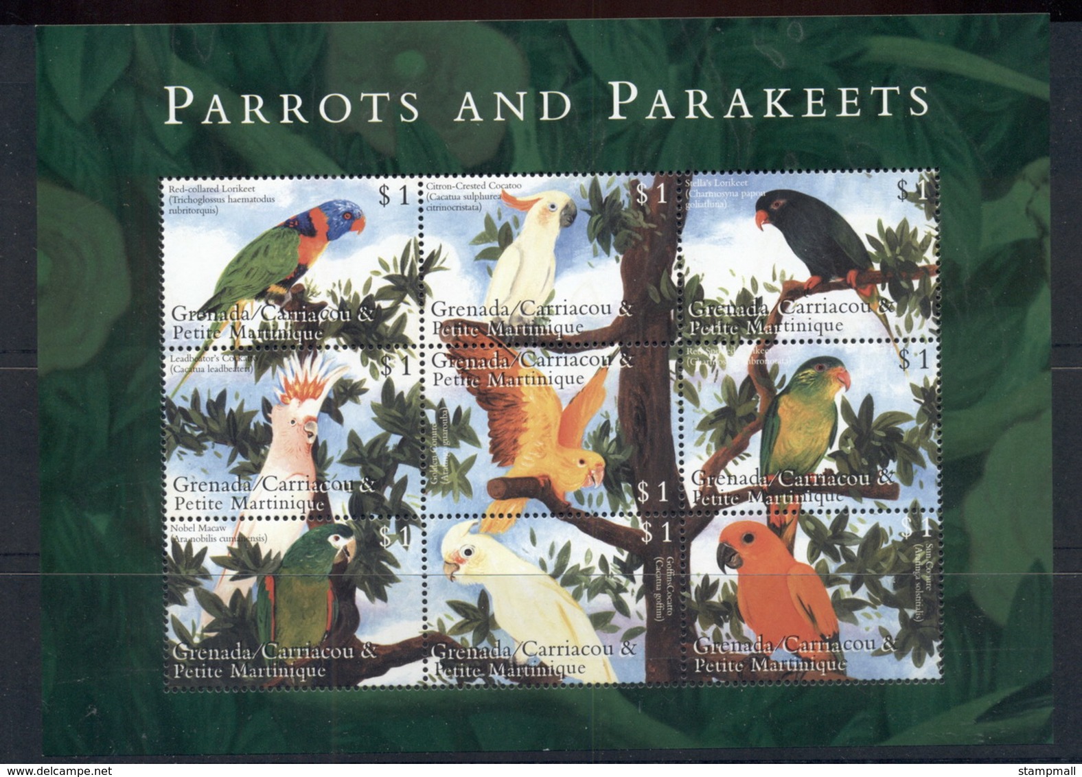 Grenada Carriacou & Petite Martinique 2009? Birds, Parrots & Parakeets MS MUH - Grenada (1974-...)