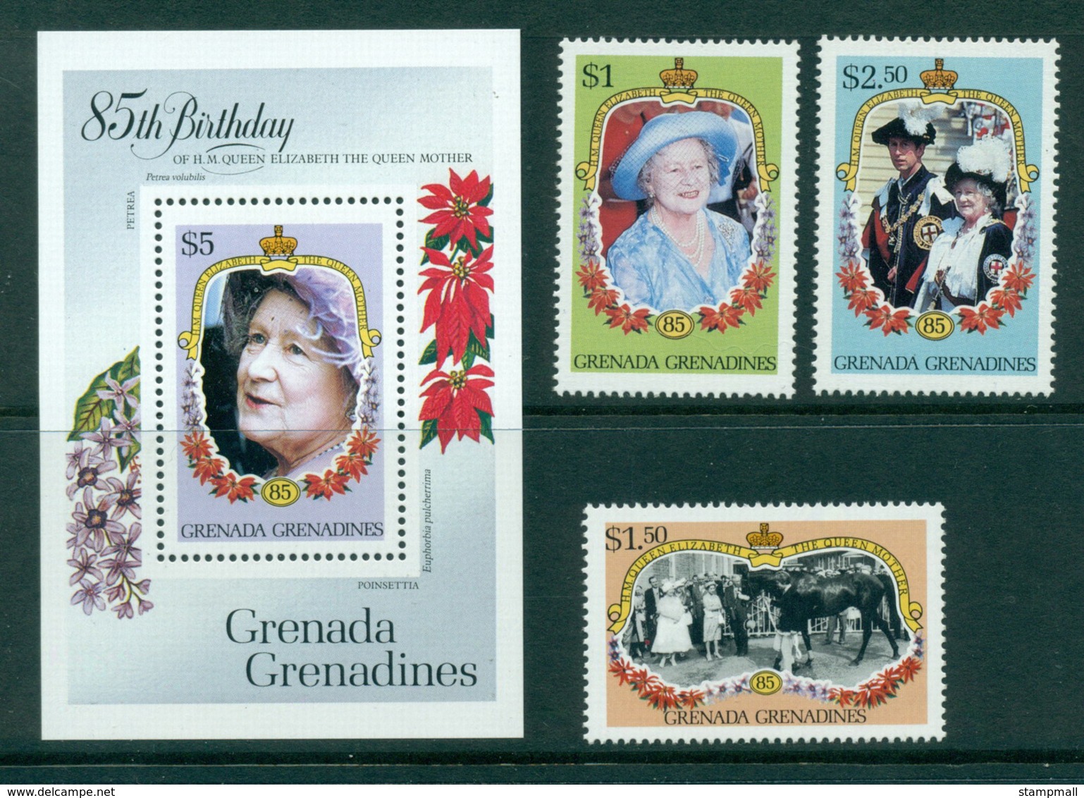 Grenada Grenadines 1985 Queen Mother 85th Birthday + MS MUH Lot30241 - Grenada (1974-...)