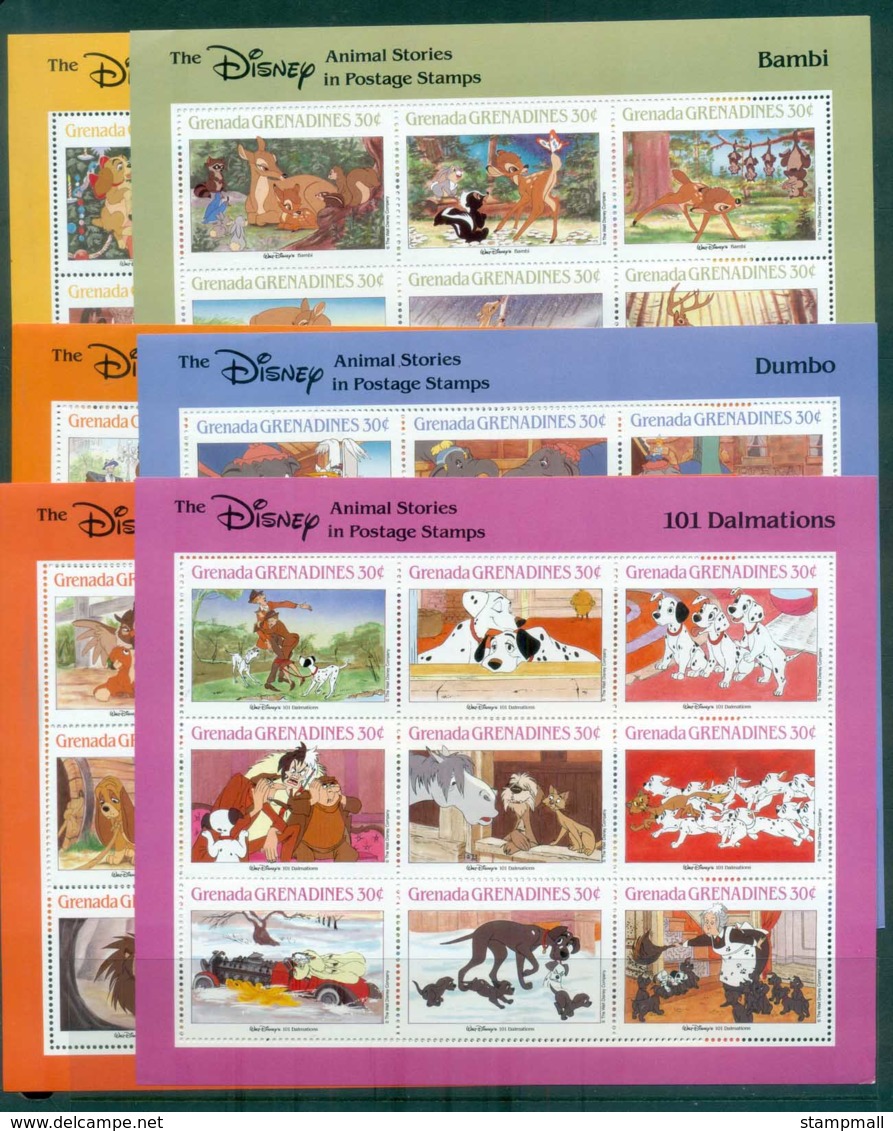 Grenada Grenadines 1988 Disney, Fairy Tales,6x Sheetlets MUH Lot79013 - Grenada (1974-...)