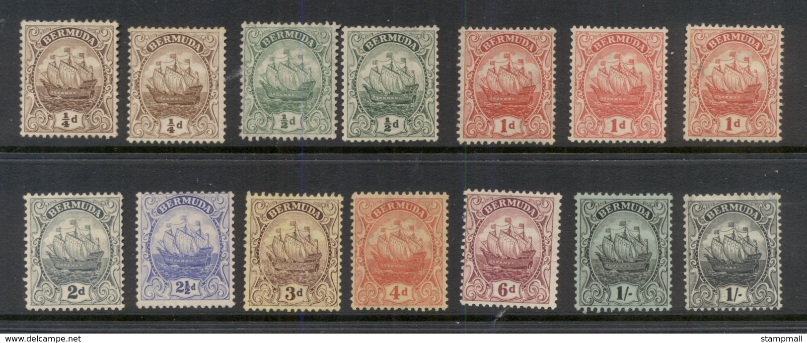 Bermuda 1910-25 Ship, Carvel Wmk. Multiple Crown CA Asst Plus Shades To 1/- Most Fine, Some MNG, MLH - Bermuda