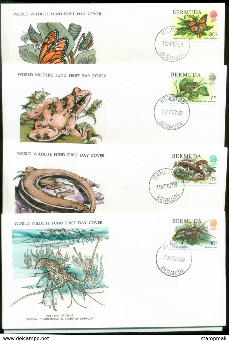 Bermuda 1979 WWF,Butterfly, Frog, Skink, Lobster, Franlkin Mint (with Inserts) 4xFDC Lot79631 - Bermuda