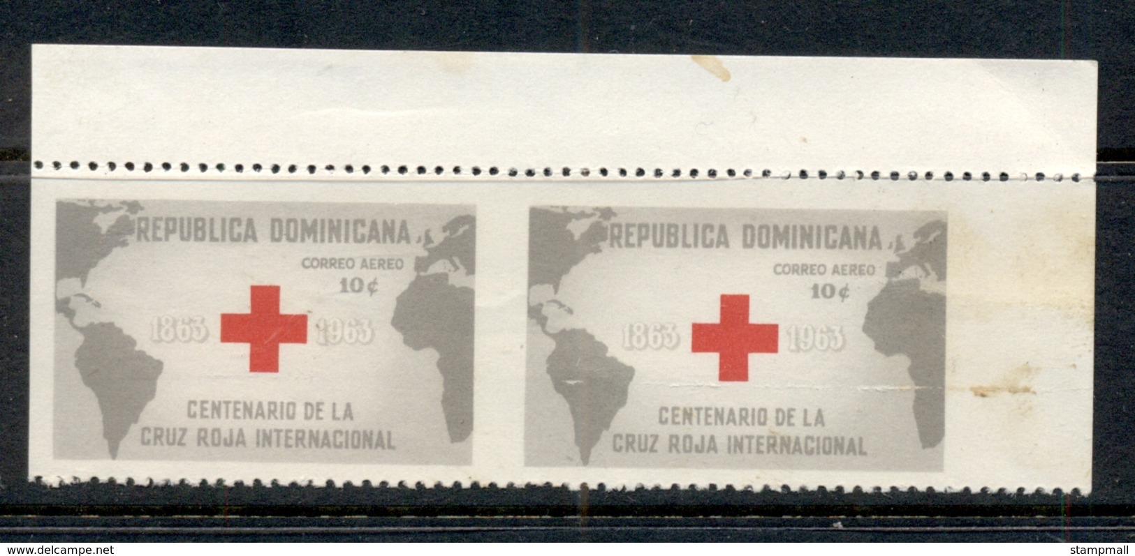 Dominican Republic 1963 Red Cross Centenary IMPERF Pr (faults, Stain)MUH - Dominican Republic