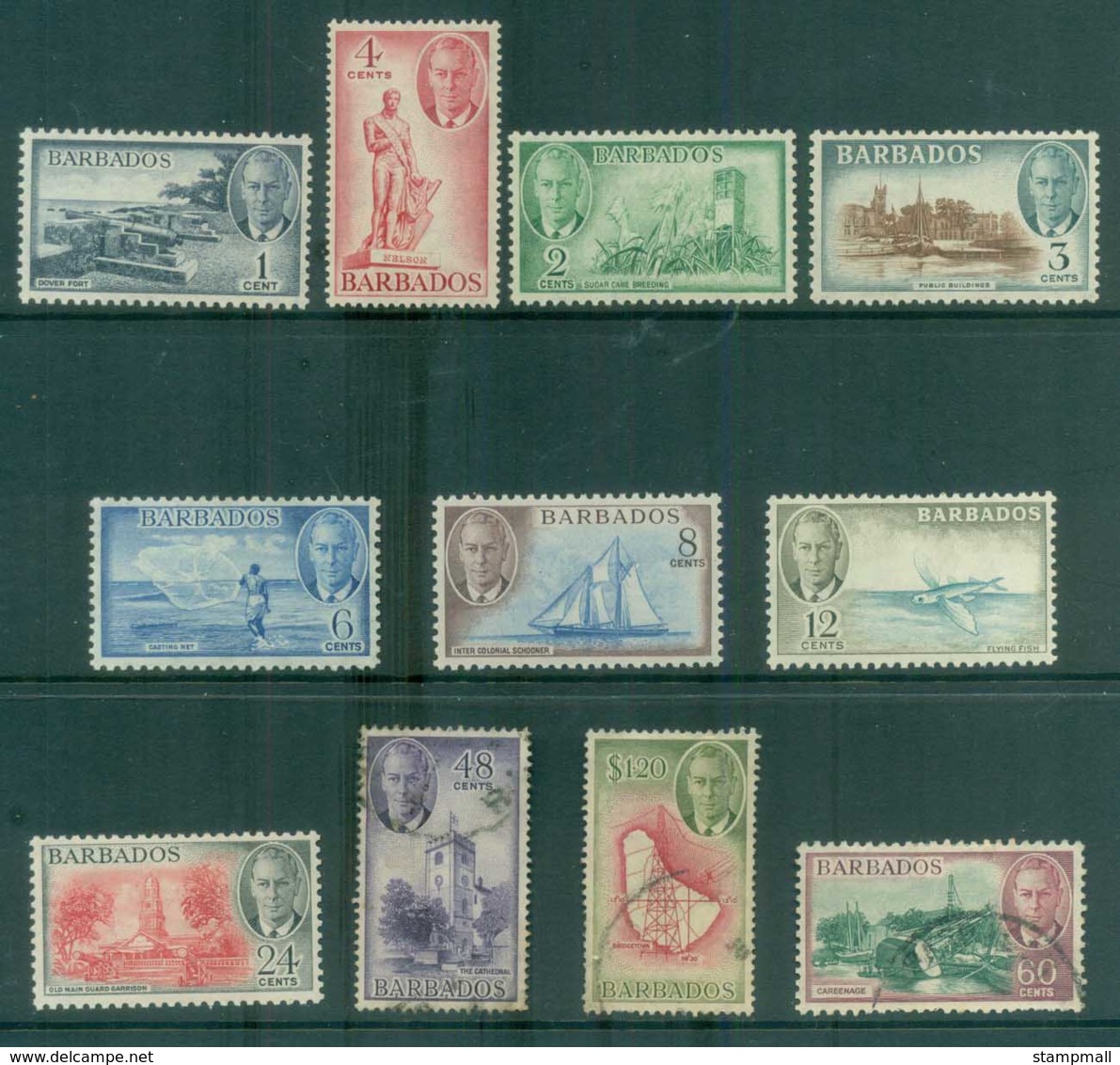 Barbados 1950 KGVI Pictorials Asst To $1.20 MLH/FU Lot80771 - Barbados (1966-...)