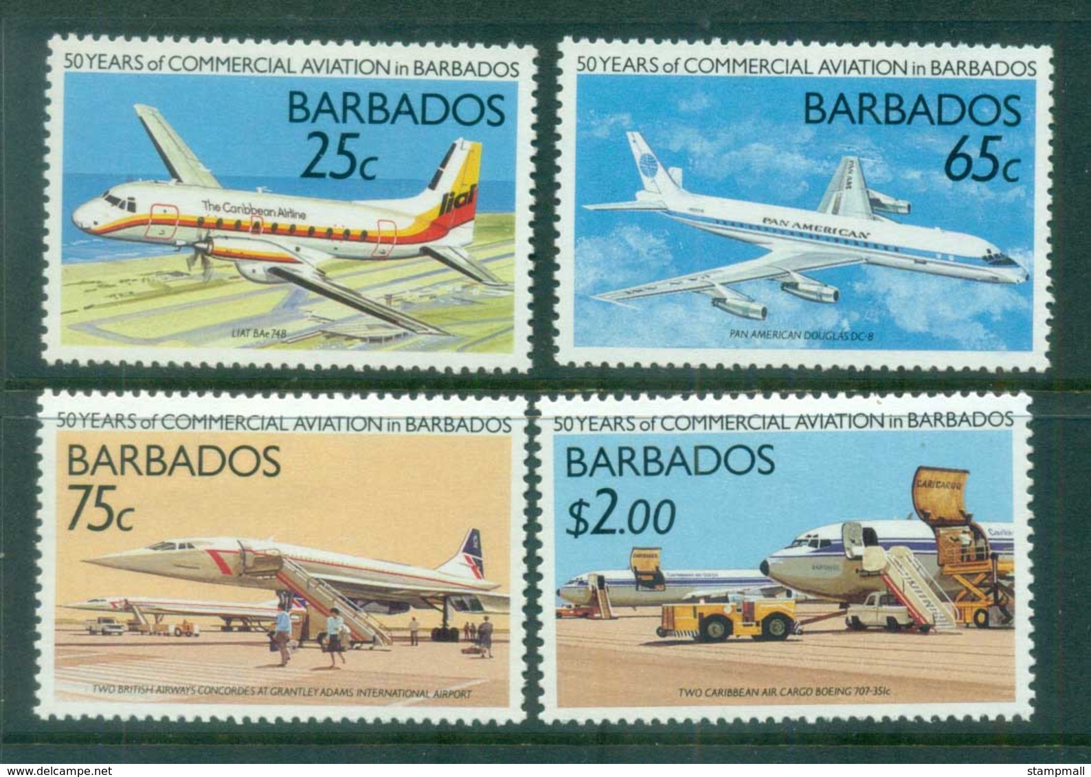 Barbados 1989 Commercial Aviation Anniv. MLH Lot80846 - Barbados (1966-...)