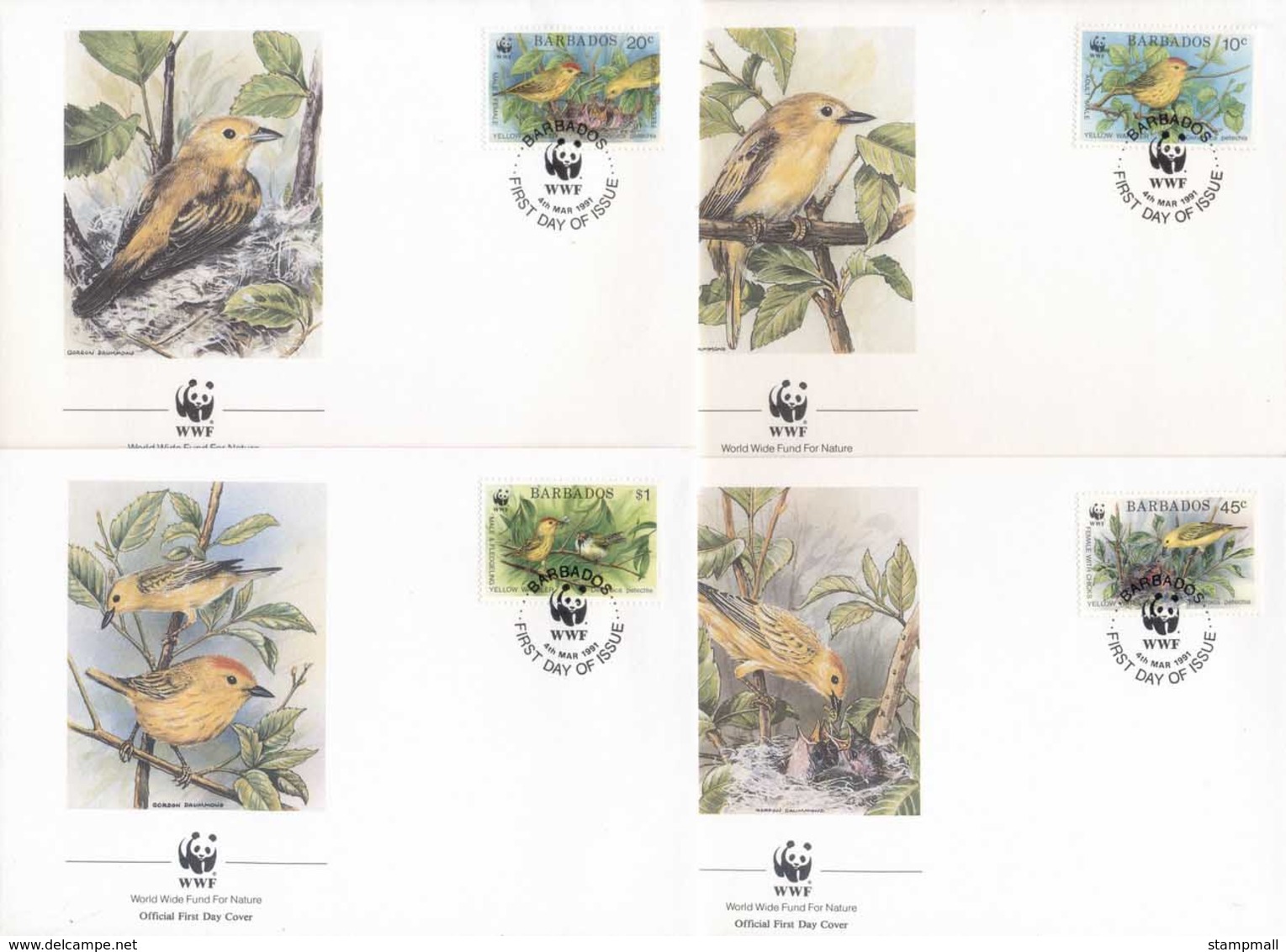 Barbados 1991 WWF Yellow Warbler, Bird FDC - Barbados (1966-...)