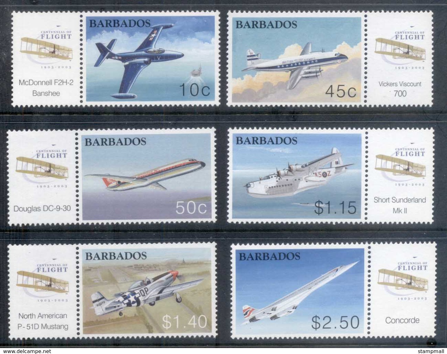 Barbados 2003 Powered Flight + Labels MUH - Barbados (1966-...)