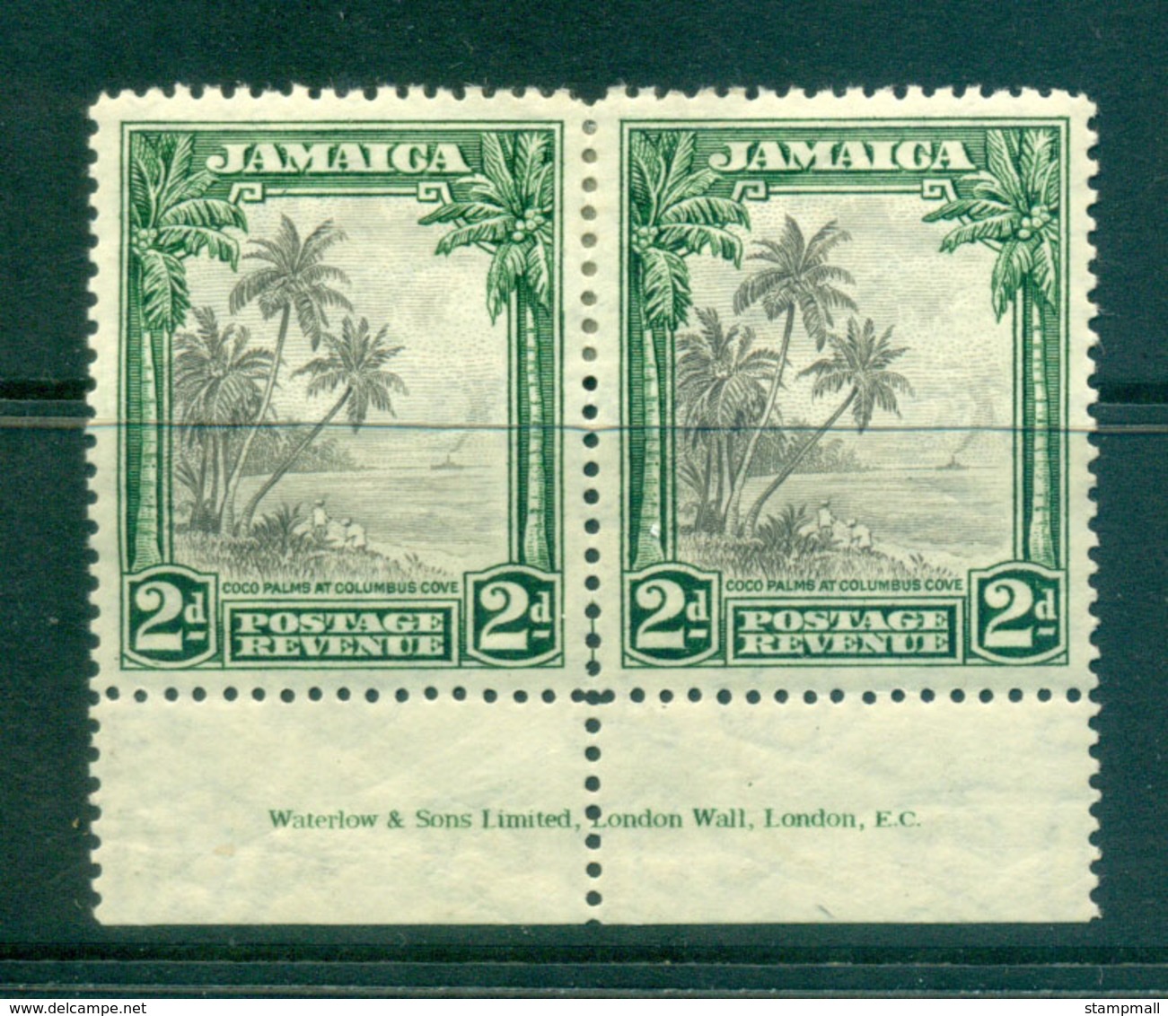 Jamaica 1934 2d Coco Palms At Columbus Cove Imprint Pair MLH Lot55201 - Jamaica (1962-...)