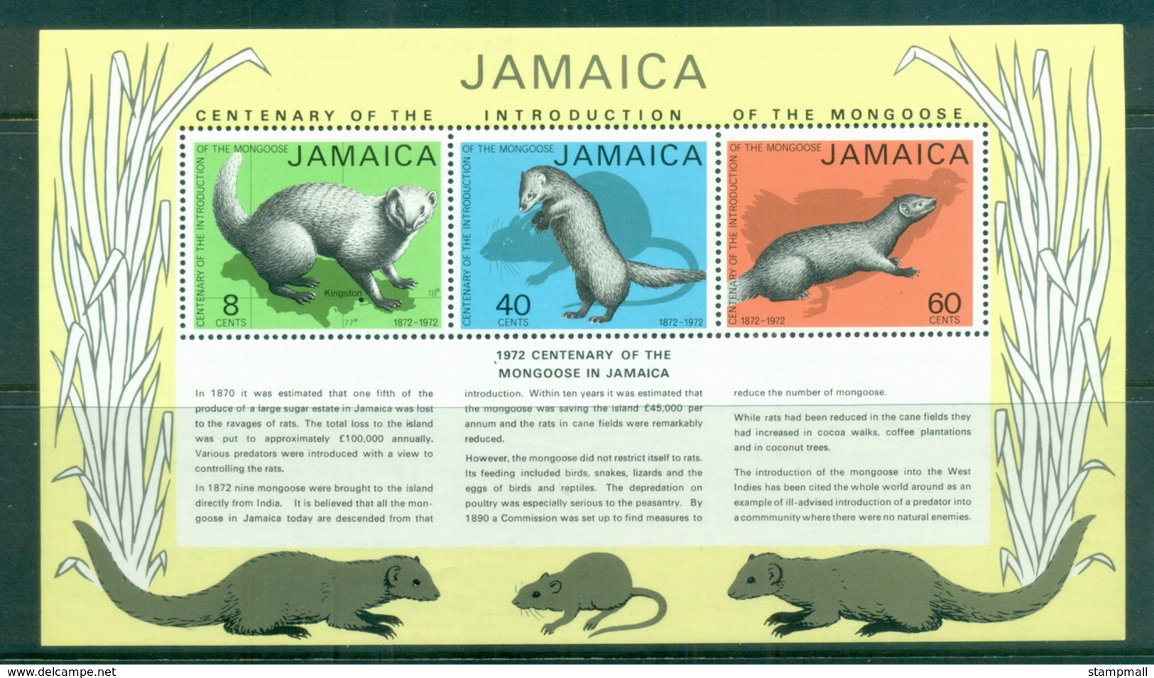 Jamaica 1973 Centenary Of The Introduction Of The Mongoose MS MUH - Jamaica (1962-...)