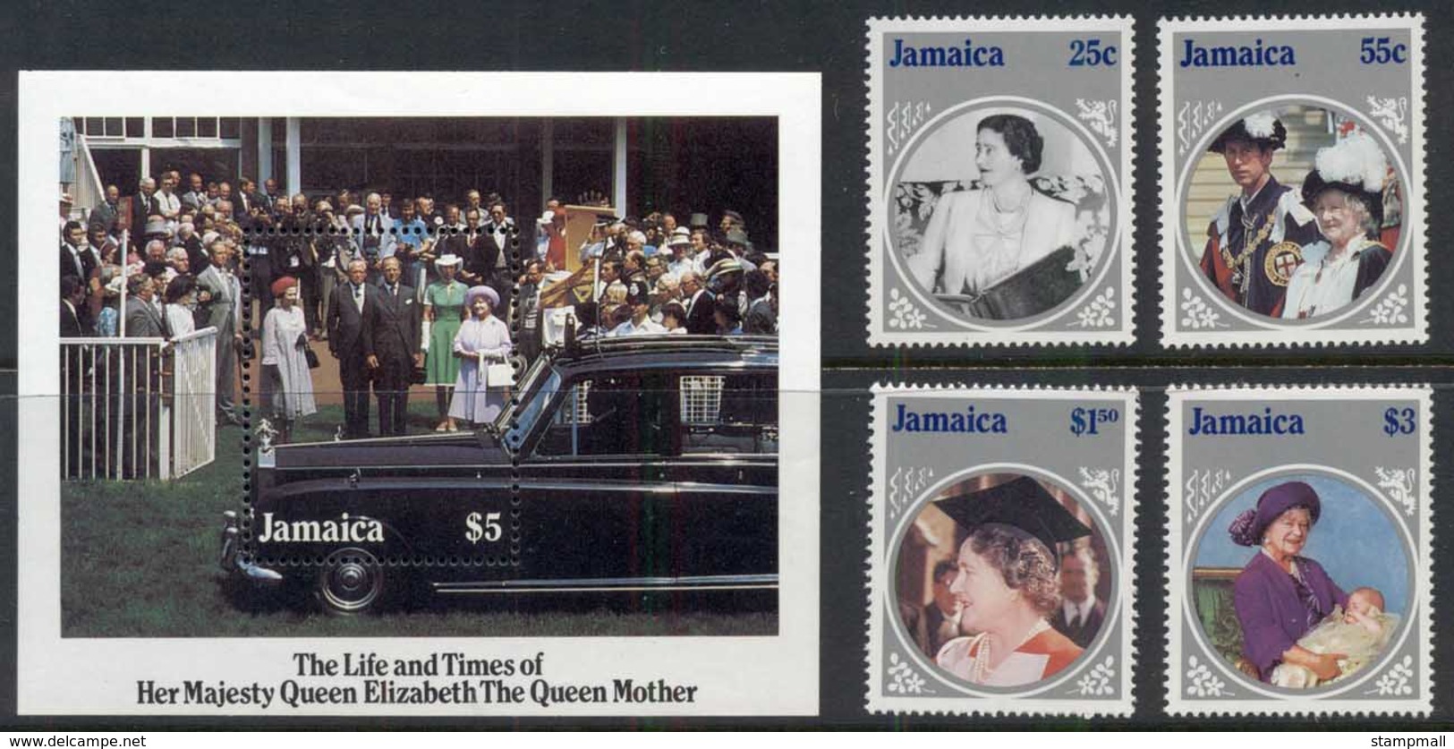 Jamaica 1985 Queen Mother 85th Birthday + MS MUH - Jamaica (1962-...)