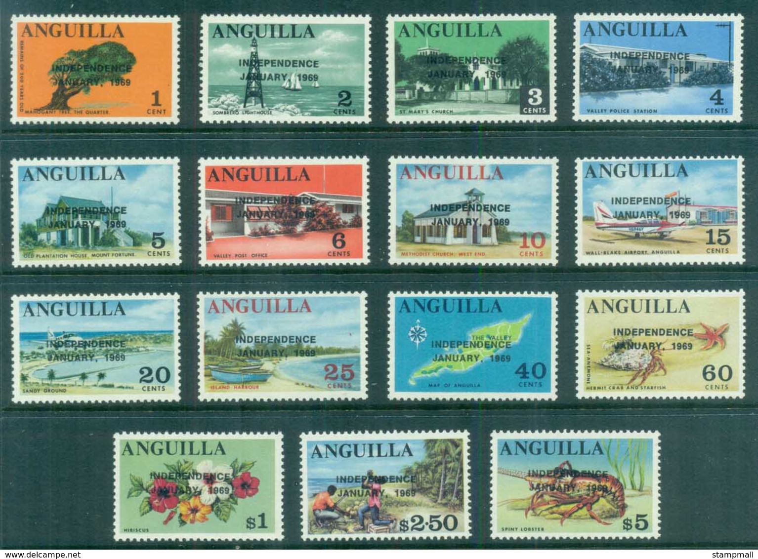 Anguilla 1969 Pictorials Opt Independence MUH - Anguilla (1968-...)