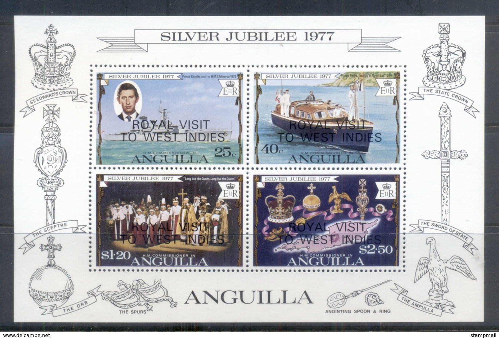 Anguilla 1977 QEII Silver Jubilee Op.t Royal Visit MS MUH - Anguilla (1968-...)