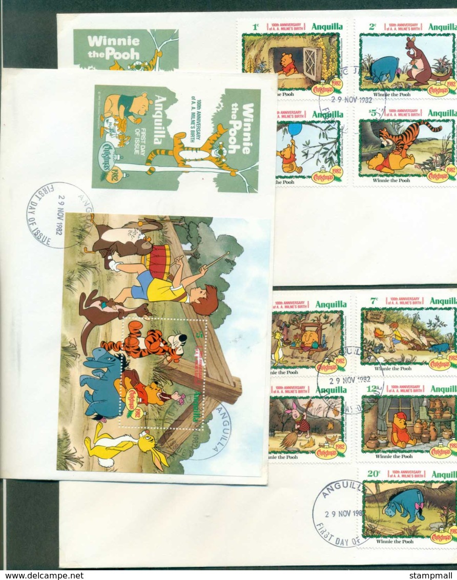 Anguilla 1982 Disney, Winnie The Pooh 3x FDC Lot78921 - Anguilla (1968-...)