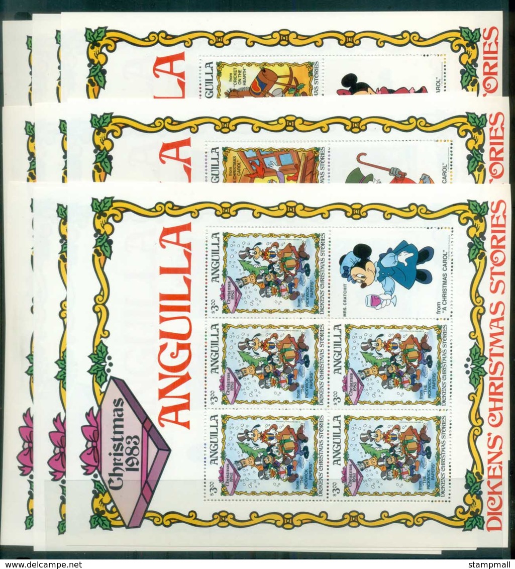 Anguilla 1983 Disney, Dickens Xmas Stories, Pickwick Papers 9x Sheetlets MUH Lot78903 - Anguilla (1968-...)