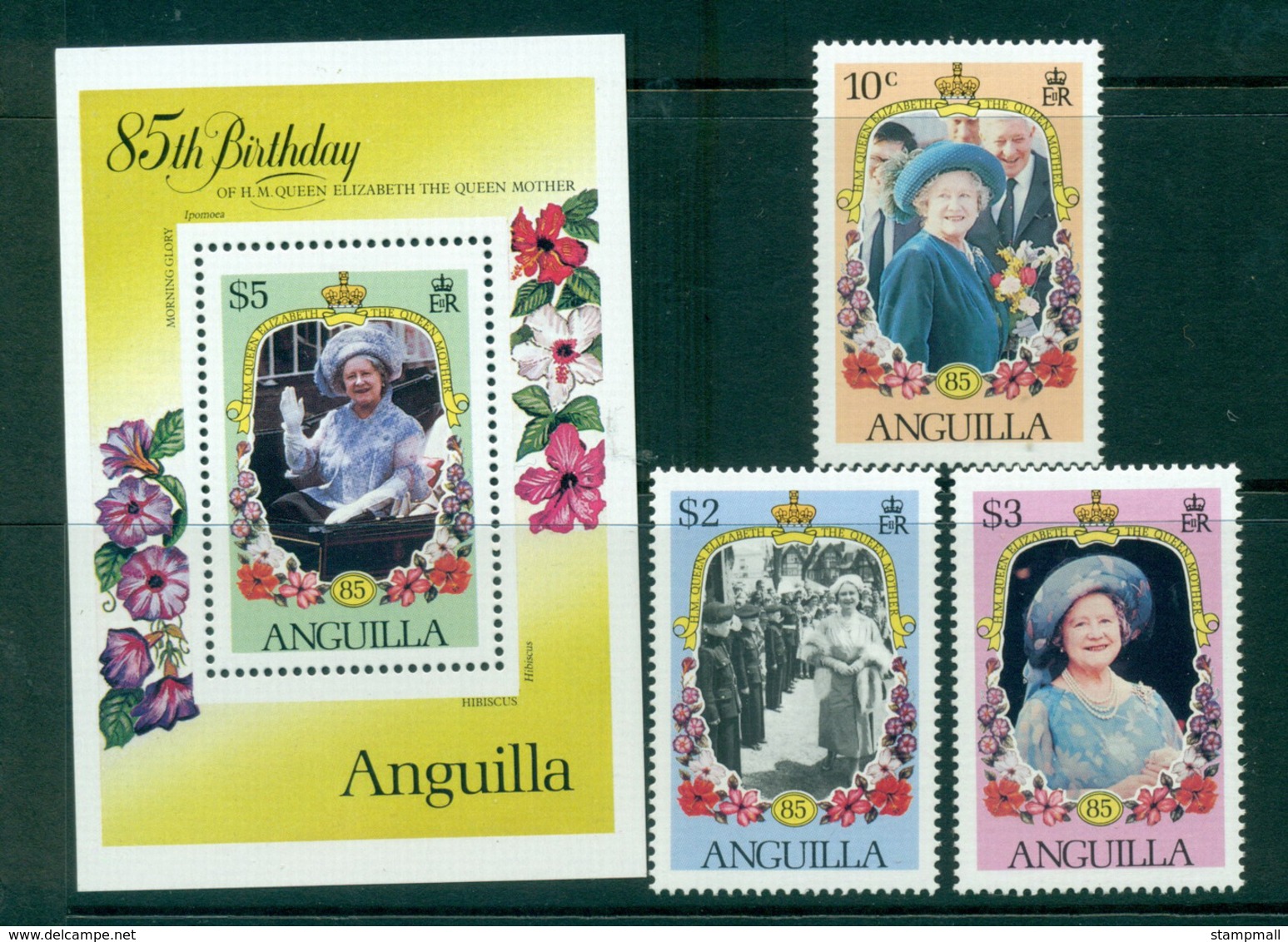 Anguilla 1985 Queen Mother 85th Birthday + MS MUH Lot30136 - Anguilla (1968-...)