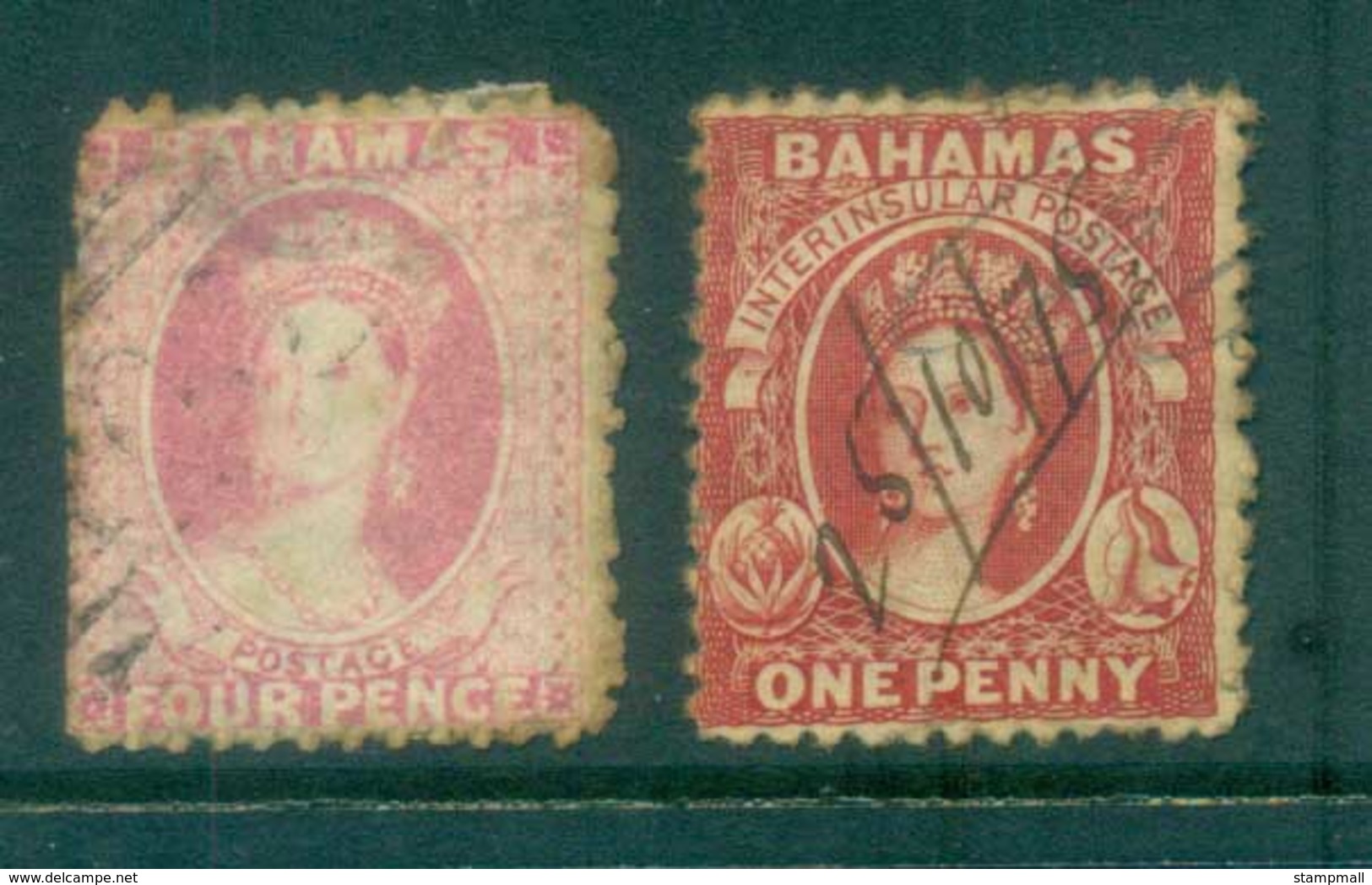 Bahamas 1862 QV 1d,4d, Faults, Spacefillers, Fiscal FU Lot79234 - Bahamas (1973-...)