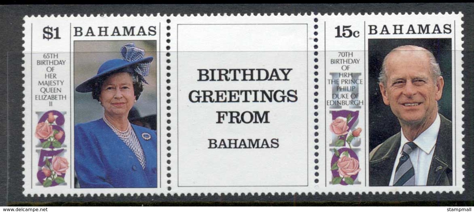 Bahamas 1991 QEII & Prince Phillip Birthday's Pr + Label MUH - Bahamas (1973-...)