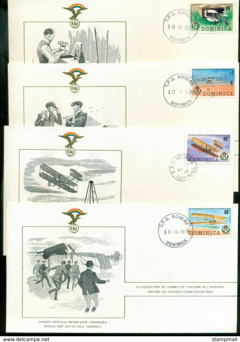 Dominica 1978 History Of Aviation, FAI 4xFDC Lot79558 - Dominica (1978-...)