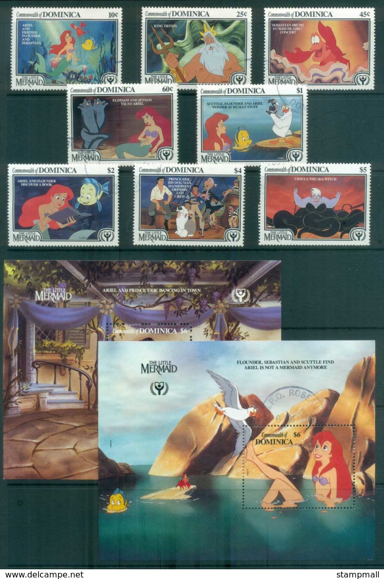 Dominica 1991 Disney,The Little Mermaid +2x MS FU Lot80040 - Dominica (1978-...)